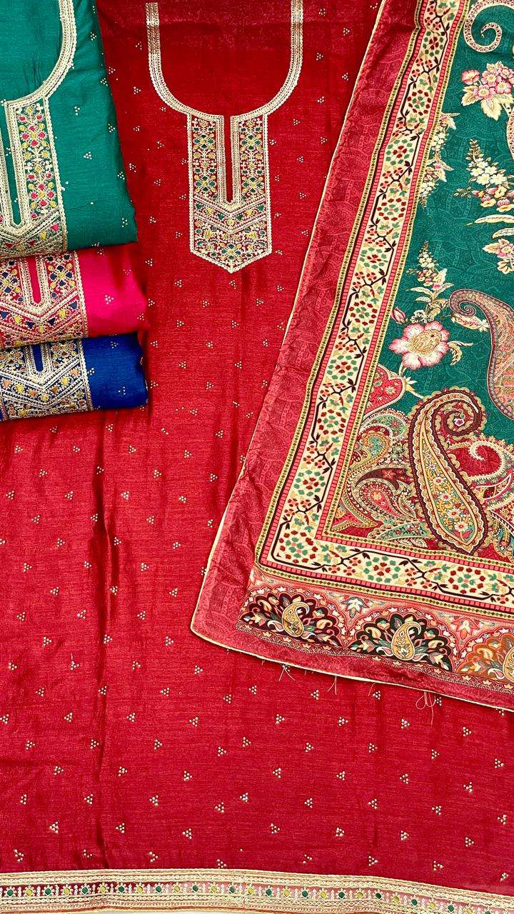 SIARA VICHITRA SILK EMBROIDERY WORK KURTI MATERIAL SUIT RESE...