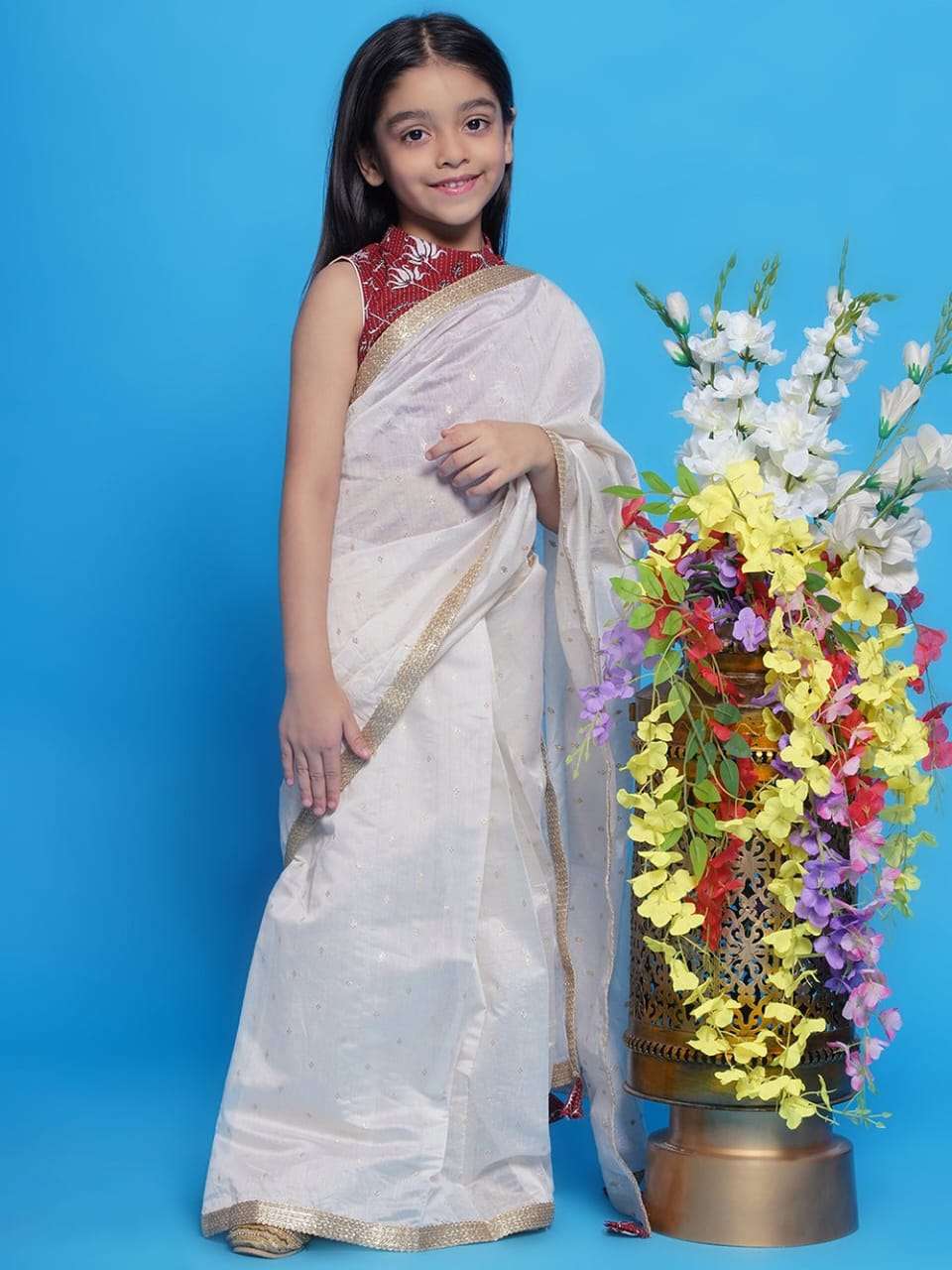 SOUTH INDIA STYLE WHITE SHADES 1 MINUT WEAR KIDS SPECIAL SAR...