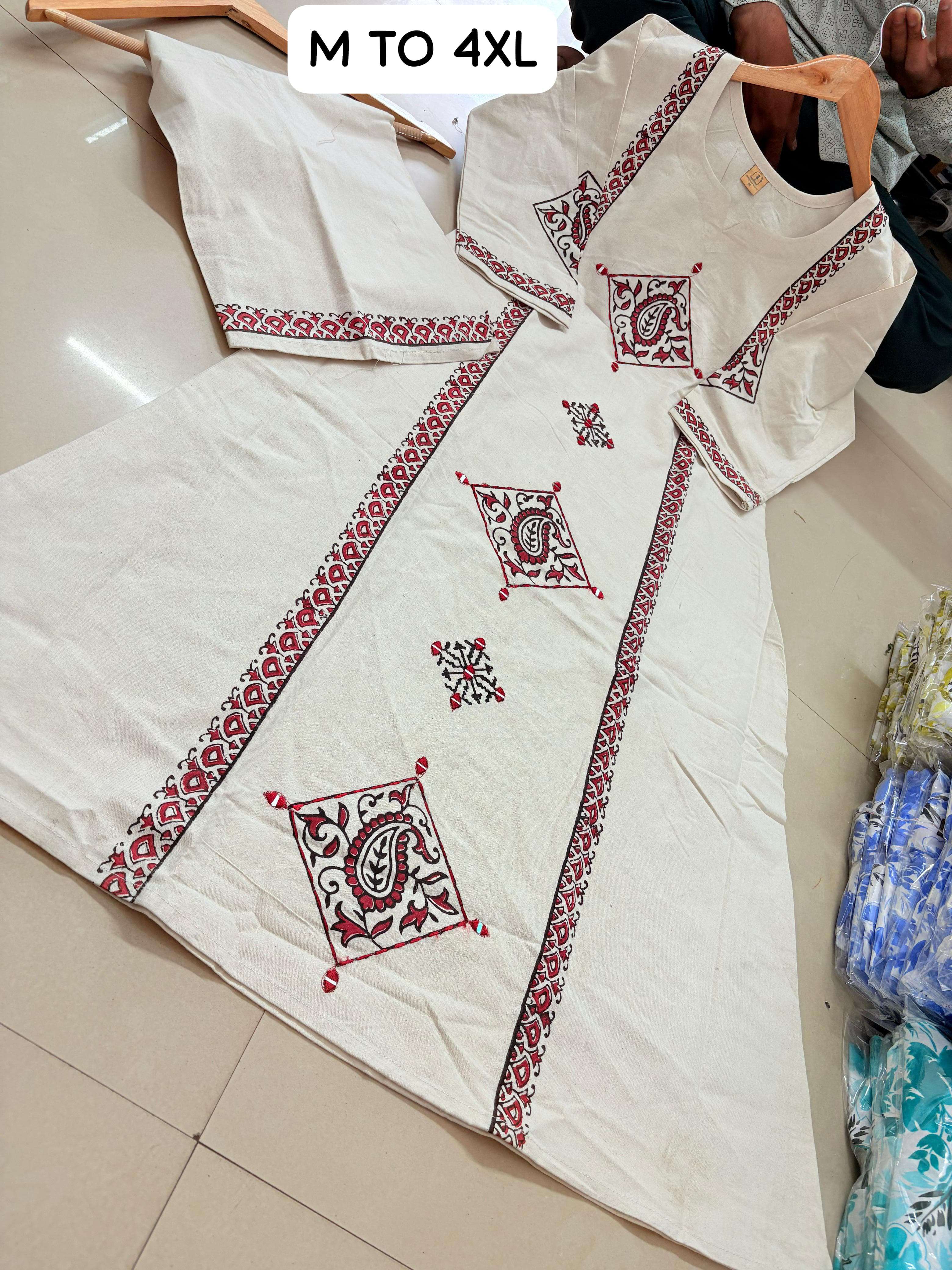 STYLISH WHITE MORROR WORK ALINE KURTI PALAZZO SET WHOLESALE ...