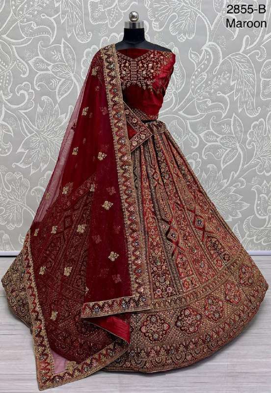 TRADITIONAL INDIAN WEDDING BRIDAL VELVET LEHENGA CHOLI SUPPL...