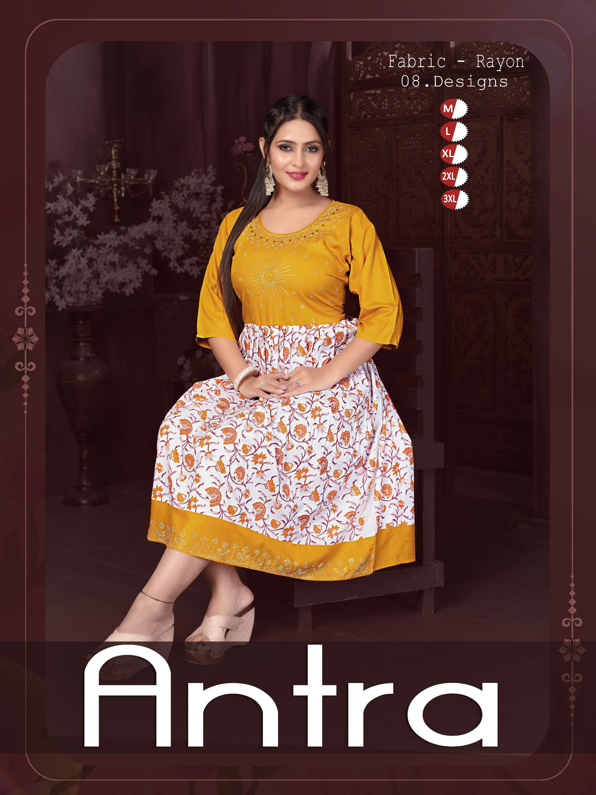 TRENDY ANTRA RAYON PRINT KURTI COLLECTION REGULAR WEAR WHOLE...