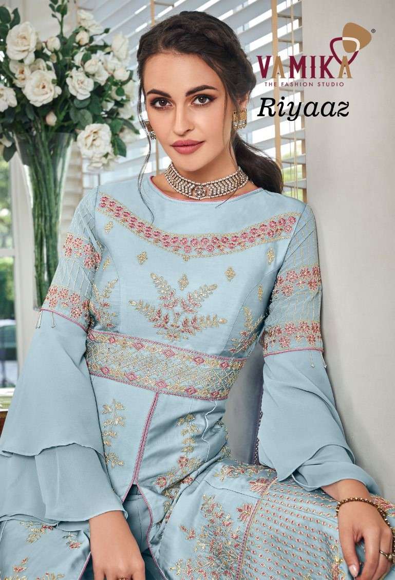 VAMIKA TM RIYAAZ NX STYLISH READYMADE HEAVY WORK KURTI PALAZ...