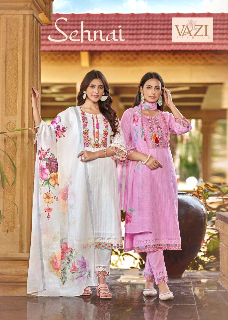 VAZI FASHION SEHNAI FESTIVAL CASUAL COTTON KURTI PANT DUPATT...