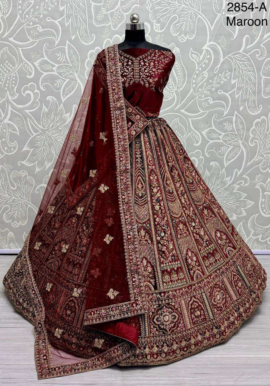 INDIAN CLASSIC WEDDING BRIDAL VELEVT LEHENGA CHOLI DOUBLE DU...
