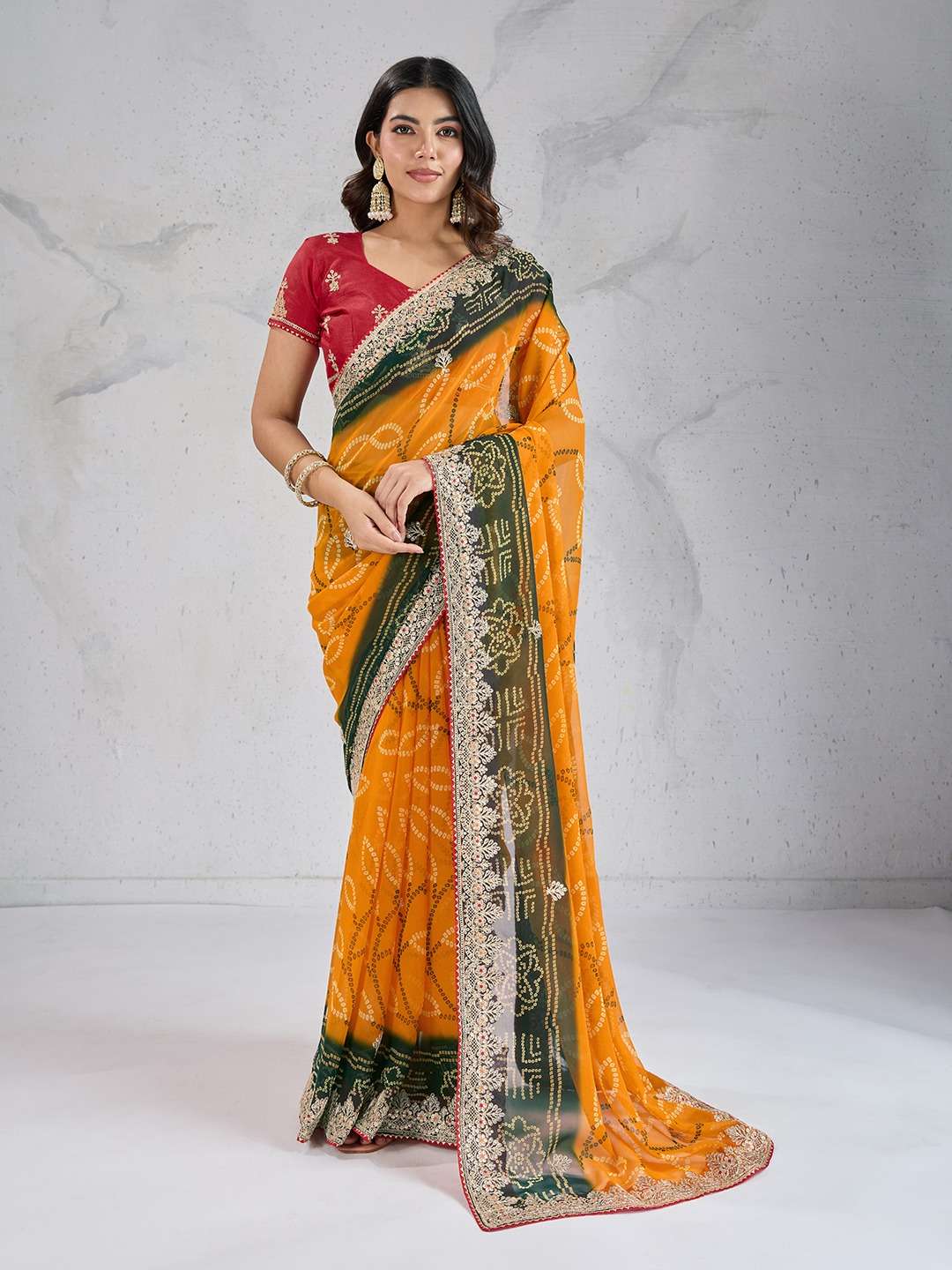 Suvidha Georgette fabric embroidery work border saree suppli...