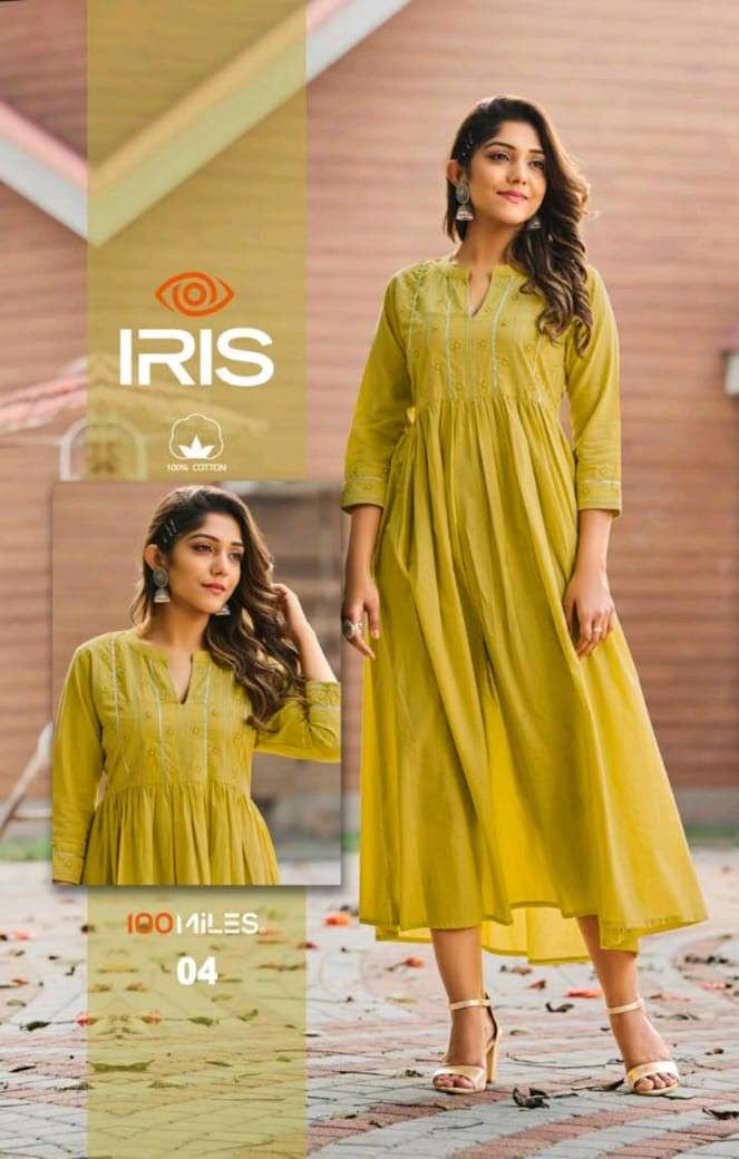 100 miles iris cotton with embroidery work readymade kurtis ...