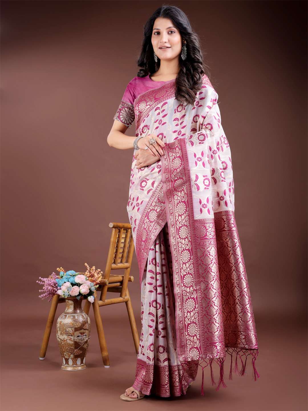 Astita Linen Queen vol 8 Weaving design linen fabric fancy s...