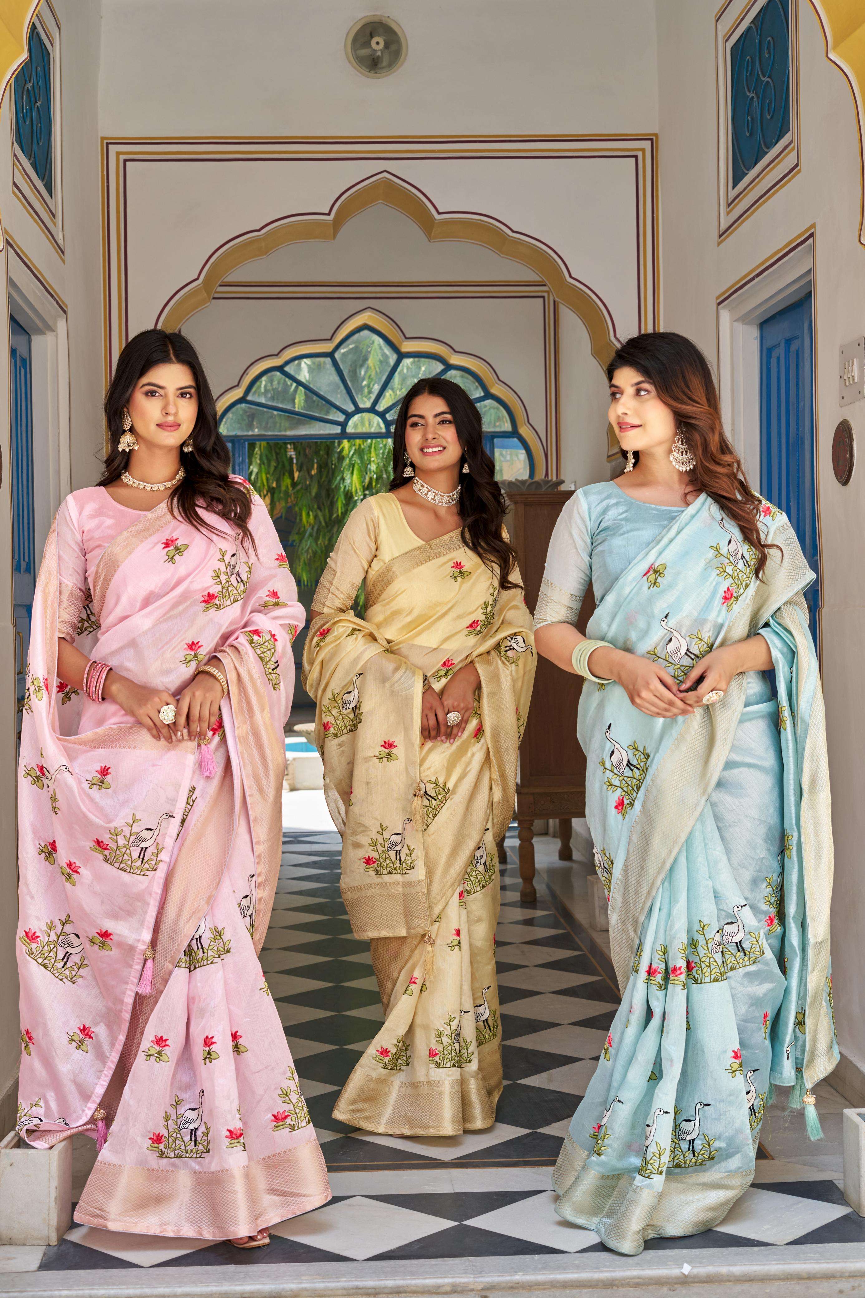  Beautiful embroidery work kota Silk fabric fancy look saree...