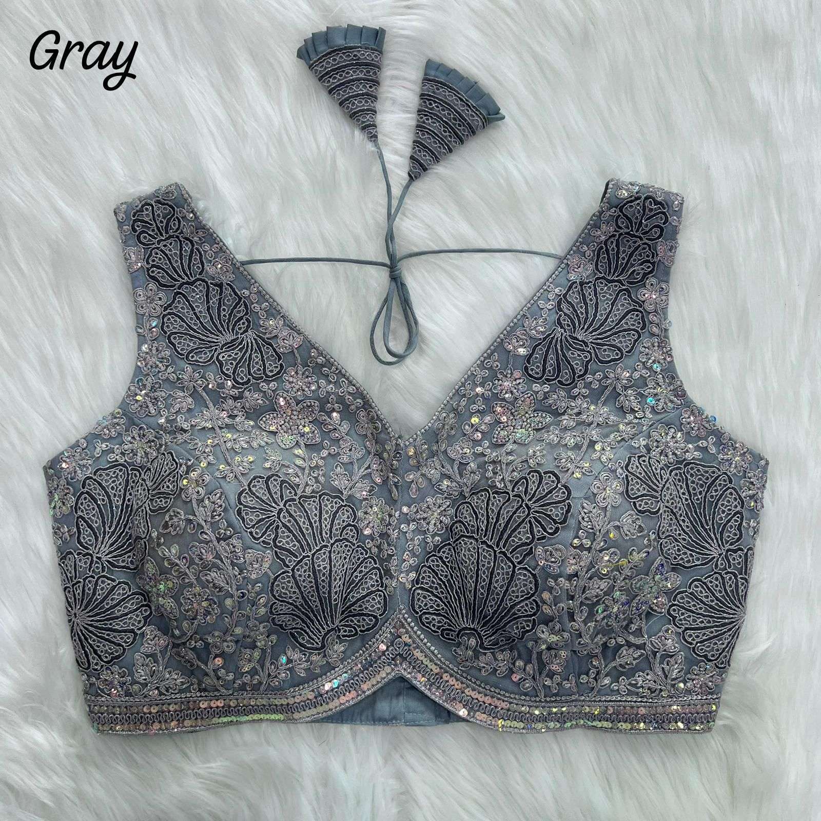 Beautiful embroidery work net fabric fancy Stich blouse coll...