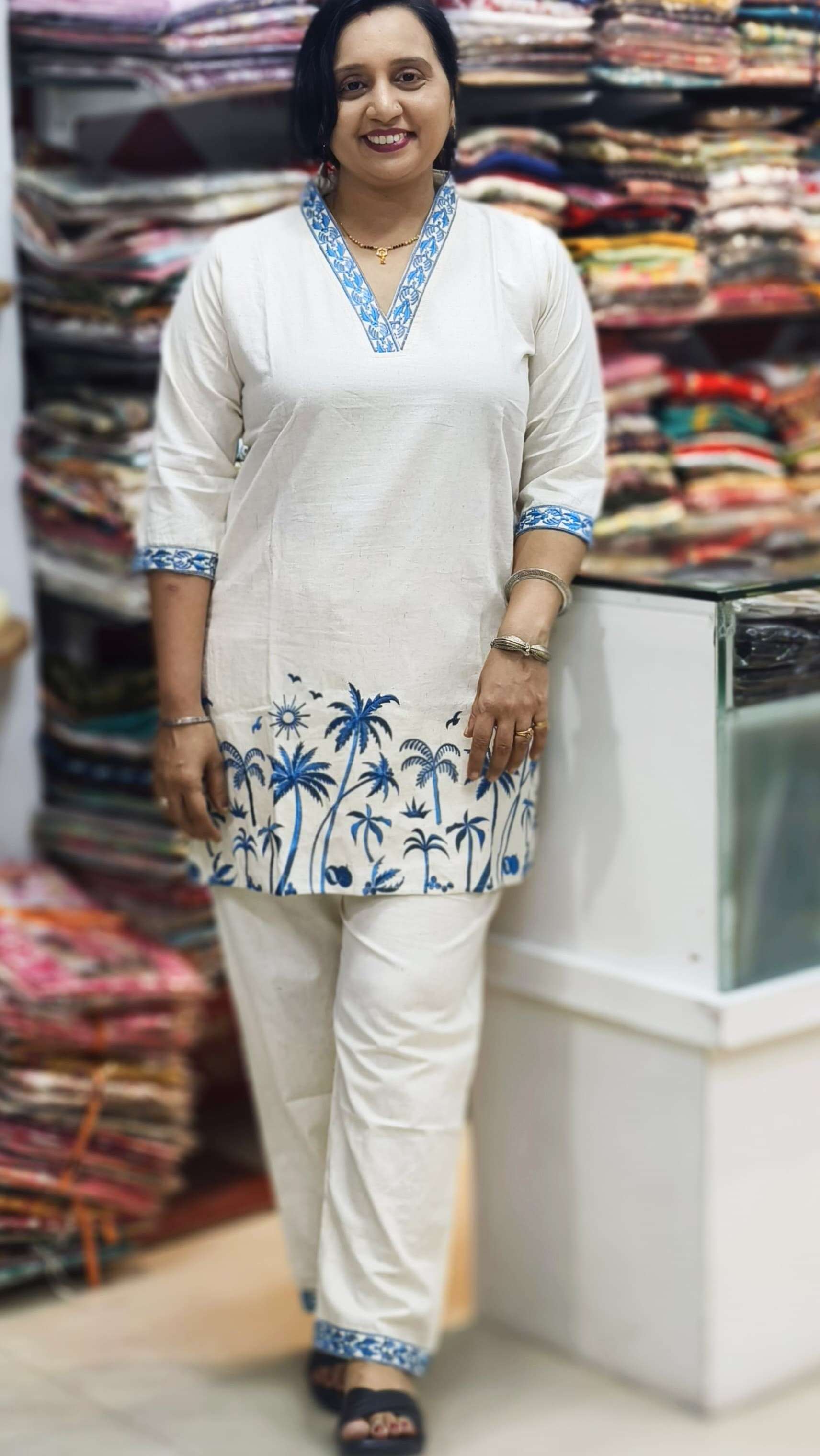 BIG SIZE WOMEN WHITE COLOR CORD SET COLLECTON ETHNIC SHOP FF