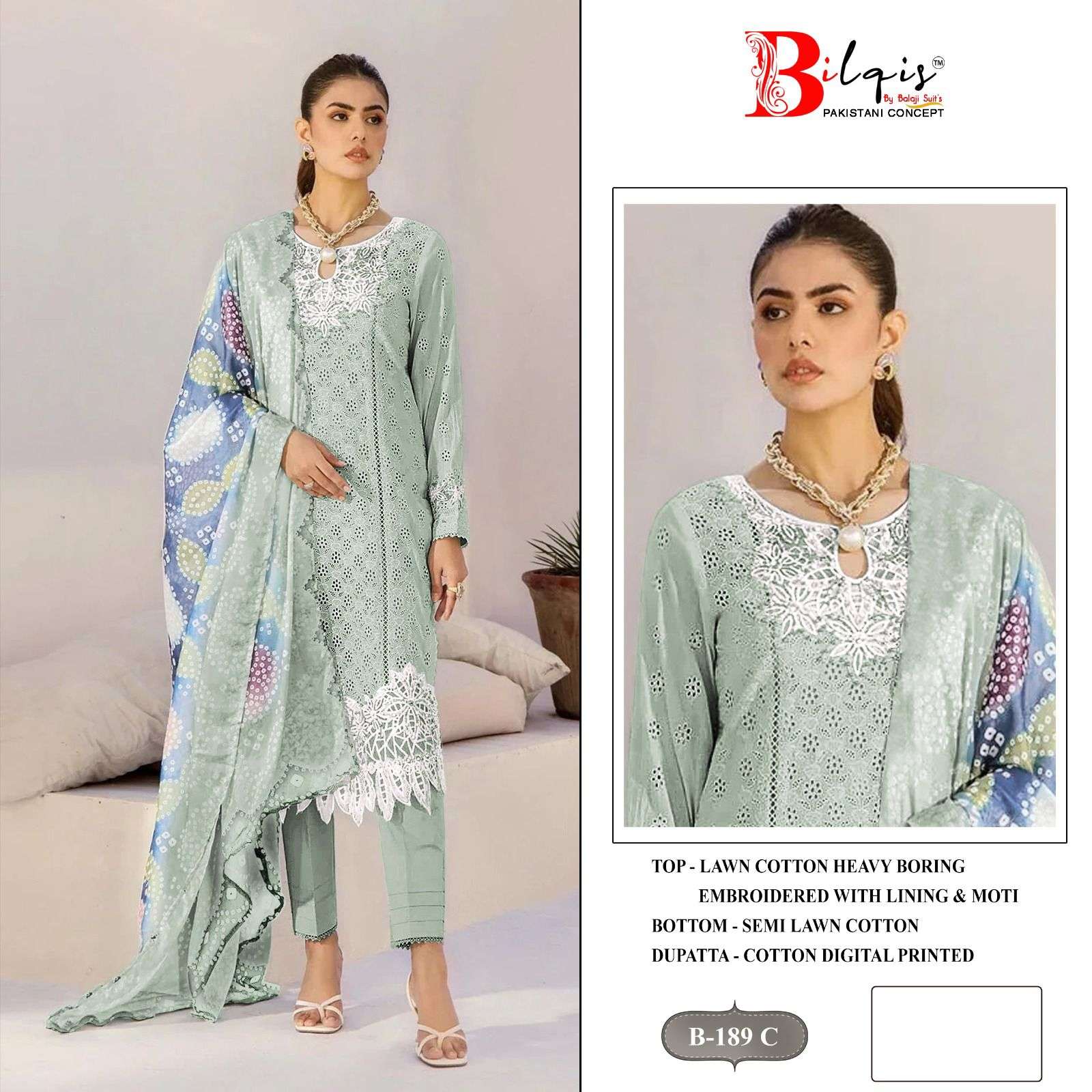 BILQISTM 189 CAMBRIC LAWN COTTON HEAVY WORK PAKISTANI SUIT S...