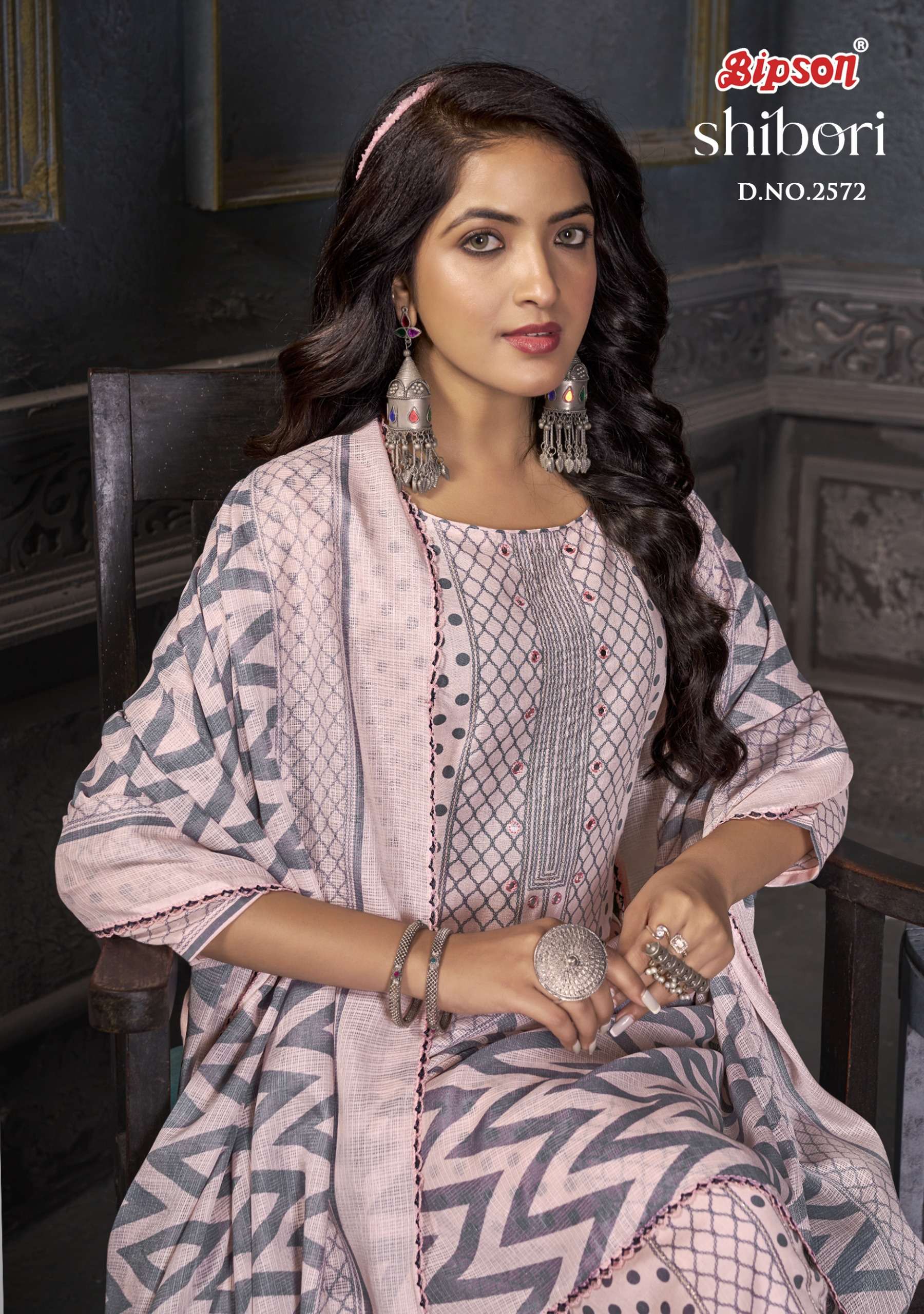 BIPSON PRINTS SHIBORI 2572 PURE COTTON WITH ETHNIC JARI WORK...