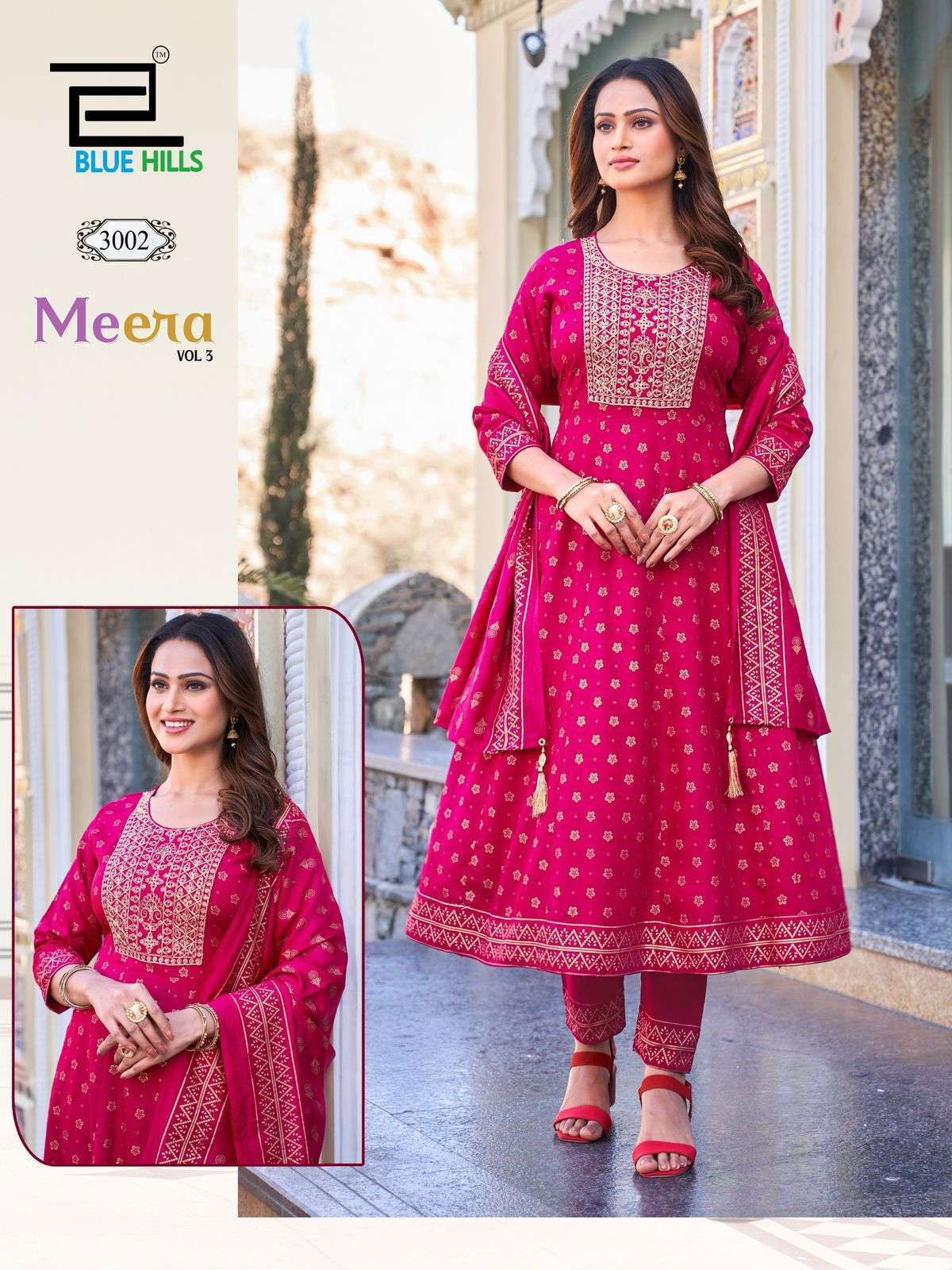 BLUE HILLS MEERA VOL 3 NX CHANDERI FOIL PRINT ANARKALI SUIT ...