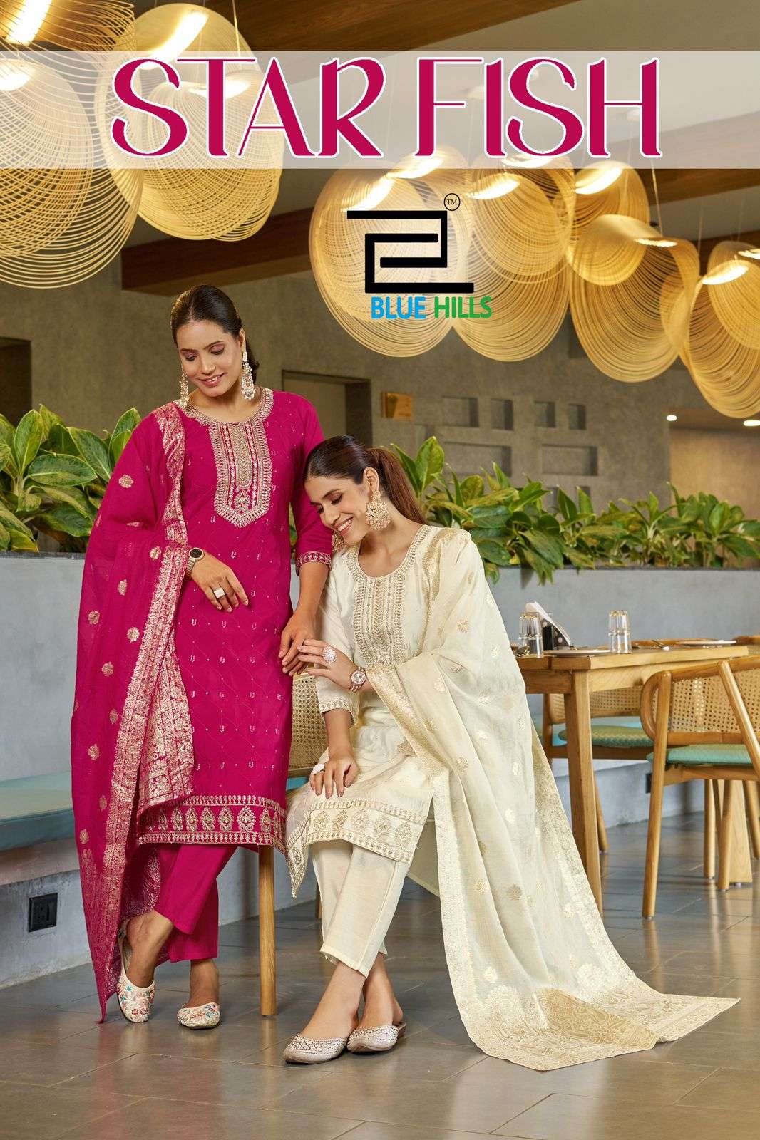 BLUE HILLS STAR FISH ROMAN SILK DORI WORK SUIT WHOLESALE IN ...
