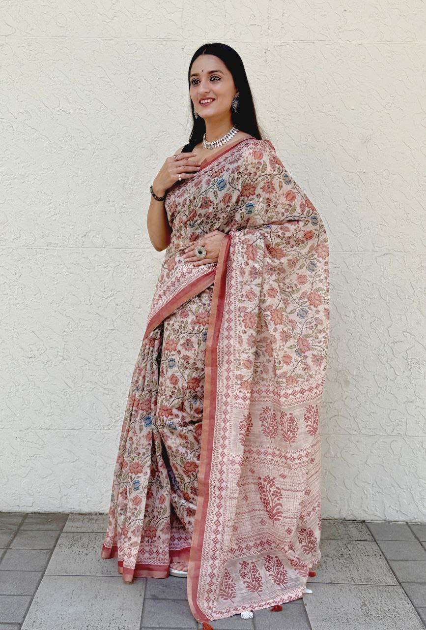 CHANDERI SLUB COTTON DIGITAL PRINT SAREE WITH BLOUSE WHOLESA...