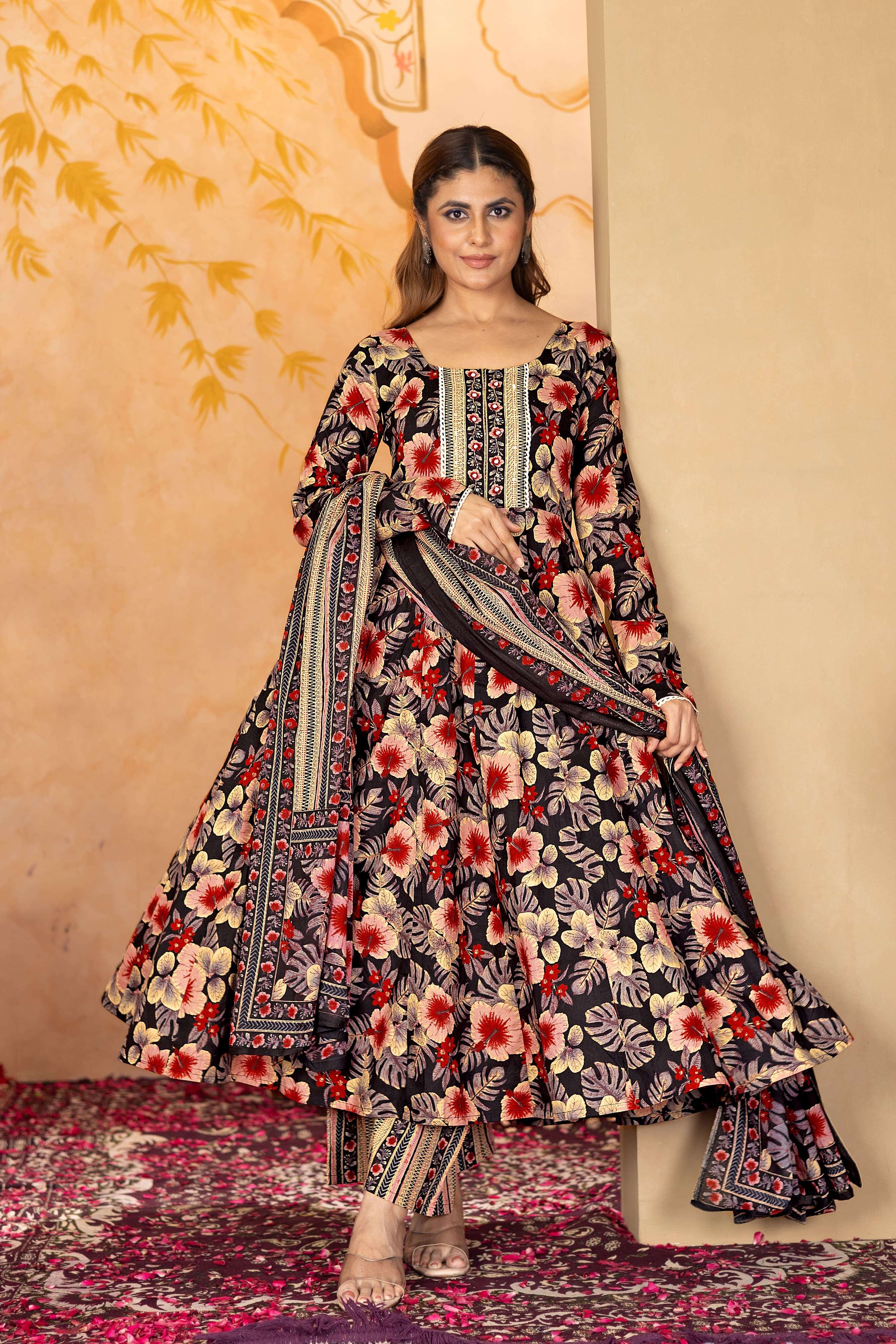 COTTON FLOWER PRINTED ANARKALI KURTI SUIT PARTY WEAR AKSHAR