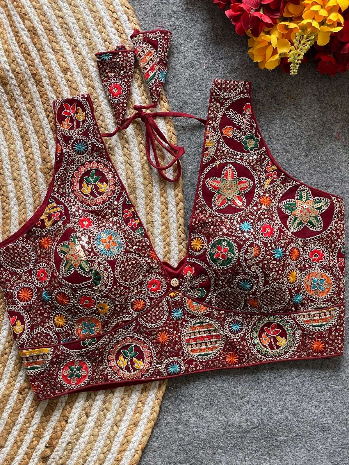 Festival special embroidery work Georgette fabric stich blou...