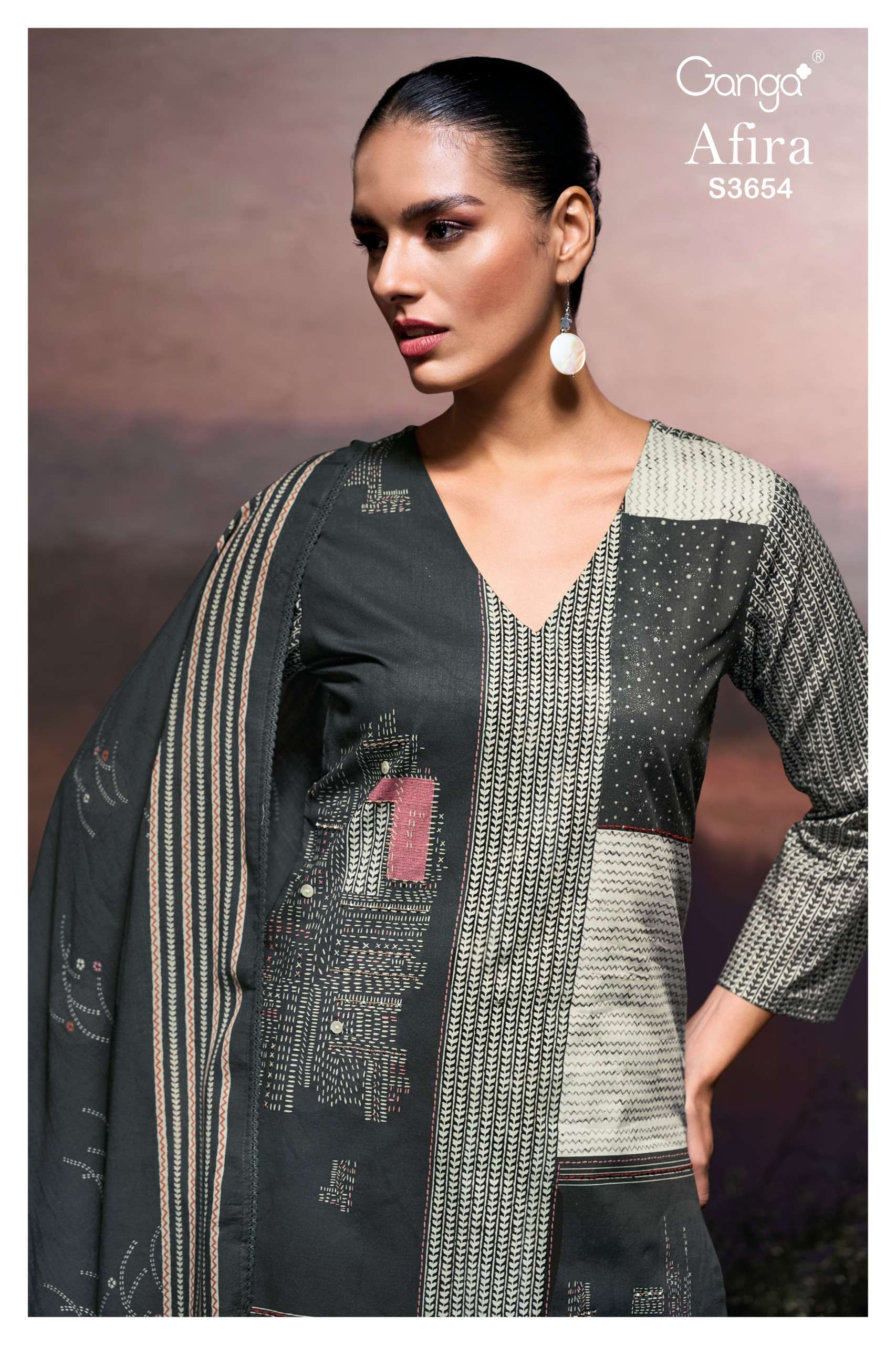 GANGA AFIRA 3654 PREMIUM COTTON PRINTED HANDWORK SUIT UNSTIT...