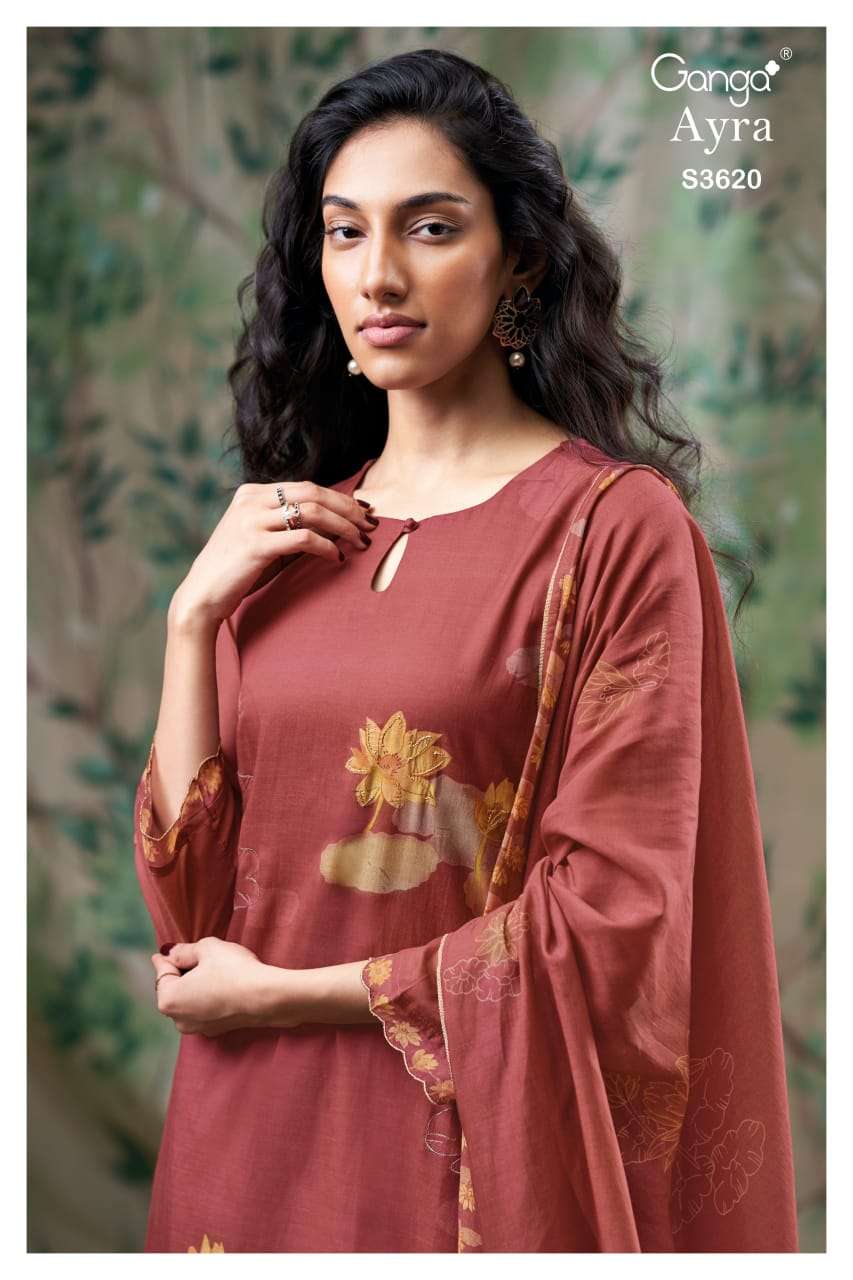 GANGA AYRA 3620 PURE MULMUL PRINTED SUIT MATERIAL SET SUPPLI...