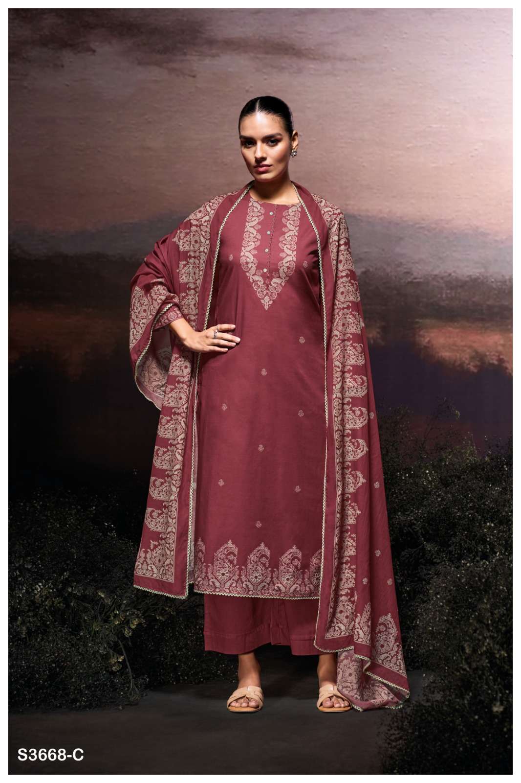 GANGA DILARA 3668 COTTON PRINTED HAND WORK SUIT FOR PAKISTAN...