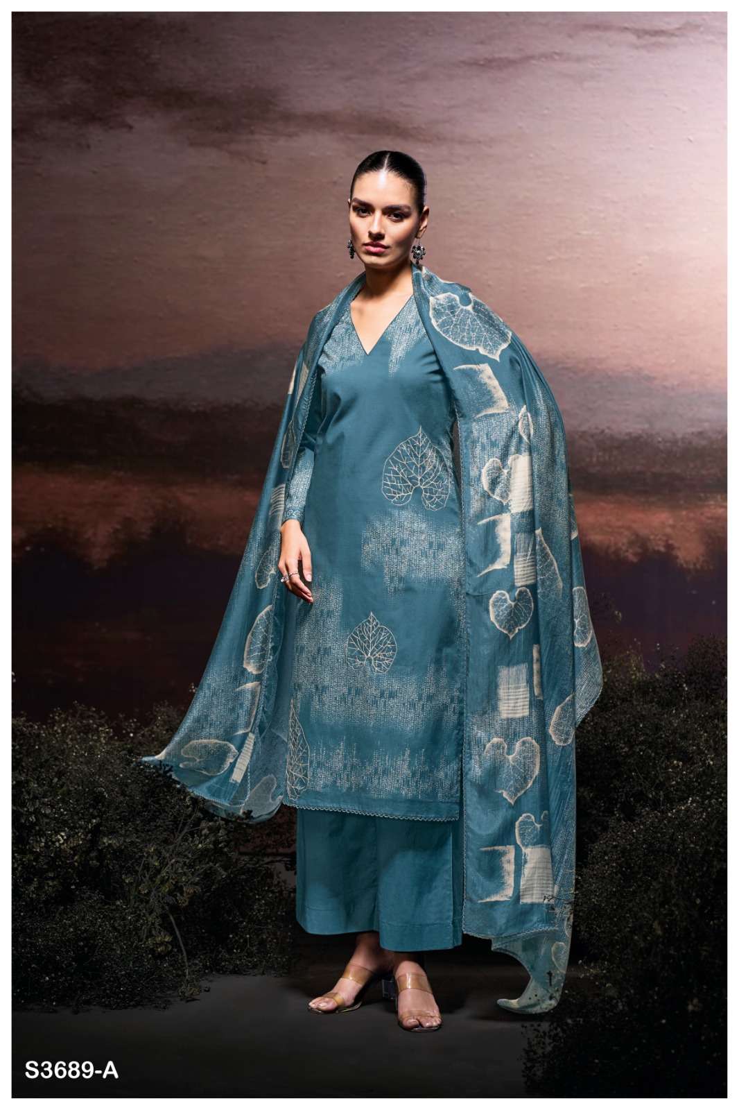 GANGA HAFIJA 3689 COTTON PRINTED HANDWORK UNSTITCH SUIT COLL...