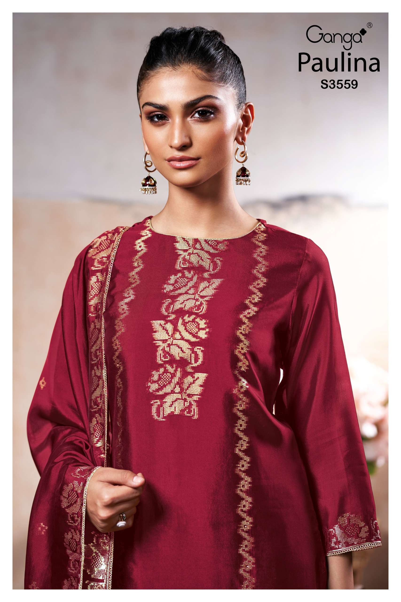 GANGA PAULINA 3559 BRAND PURE VISCOSE SILK JACQUARD WORK SUI...