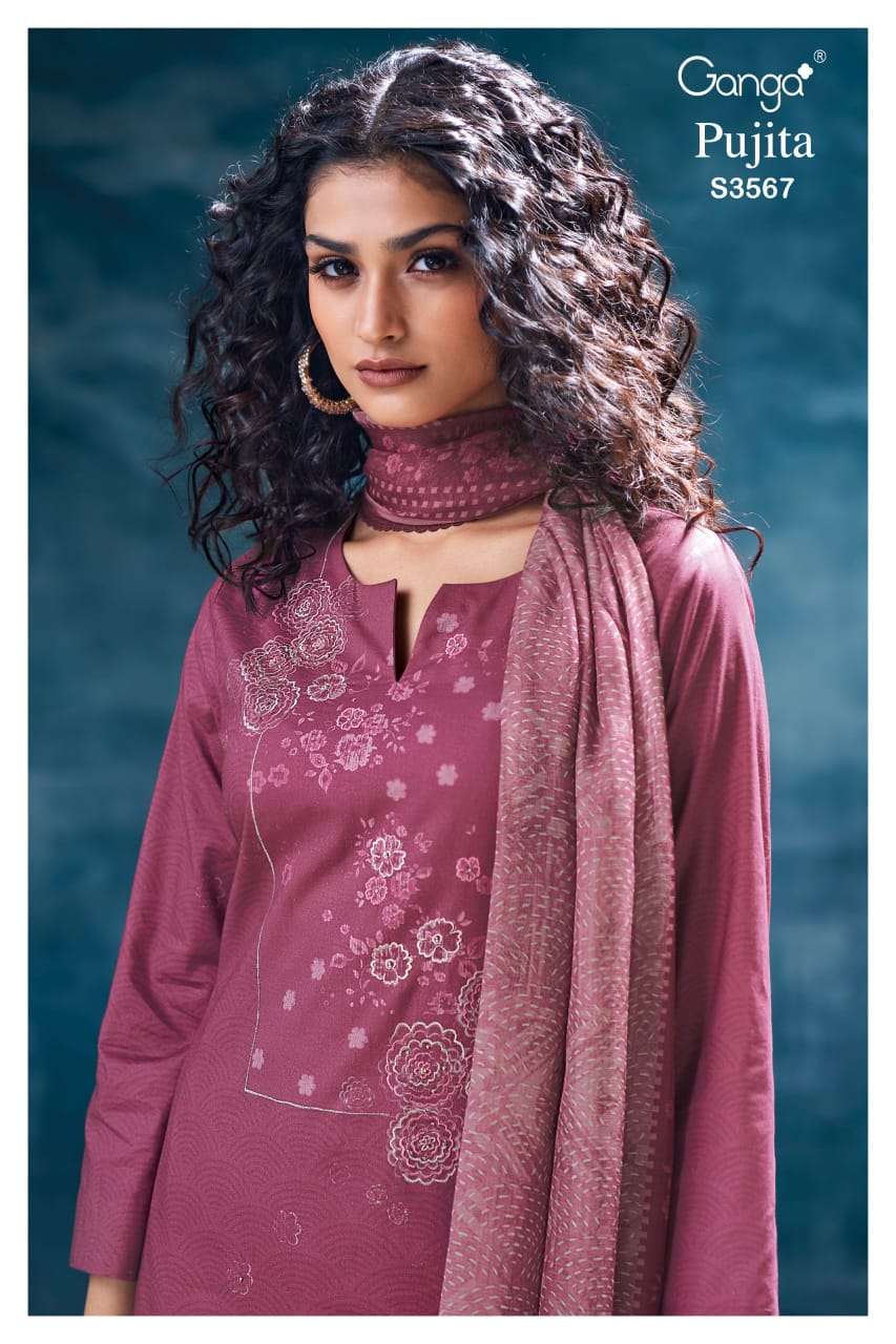 GANGA PUJITA 3567 COTTON PRINTED WITH HANDWORK SALWAR SUIT R...