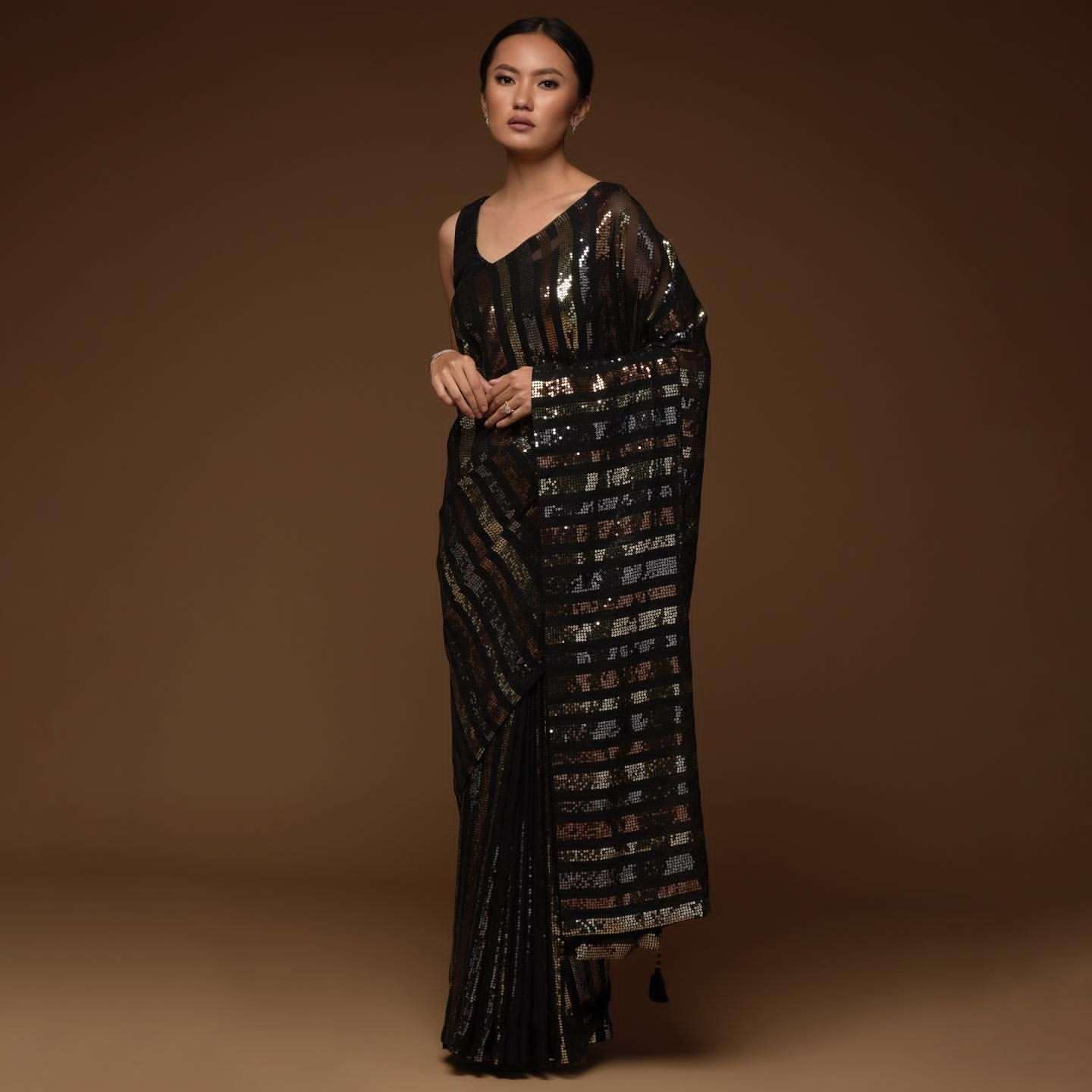  Georgette fabric all over Sequence embroidery work bollywoo...