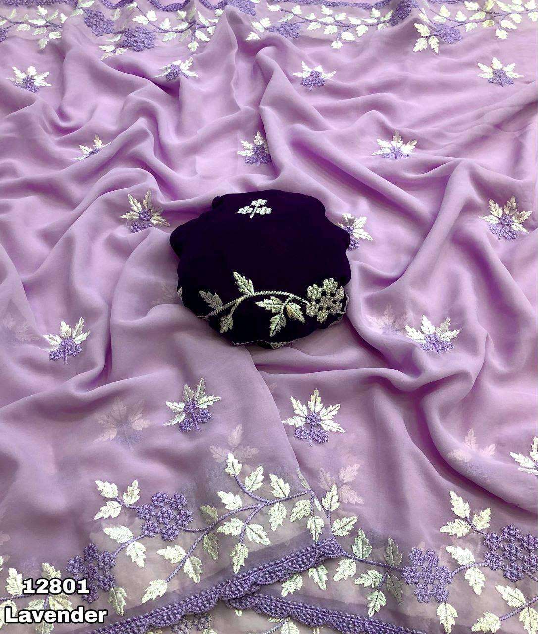 Georgette fabric Flowers embroidery work Border fancy look S...