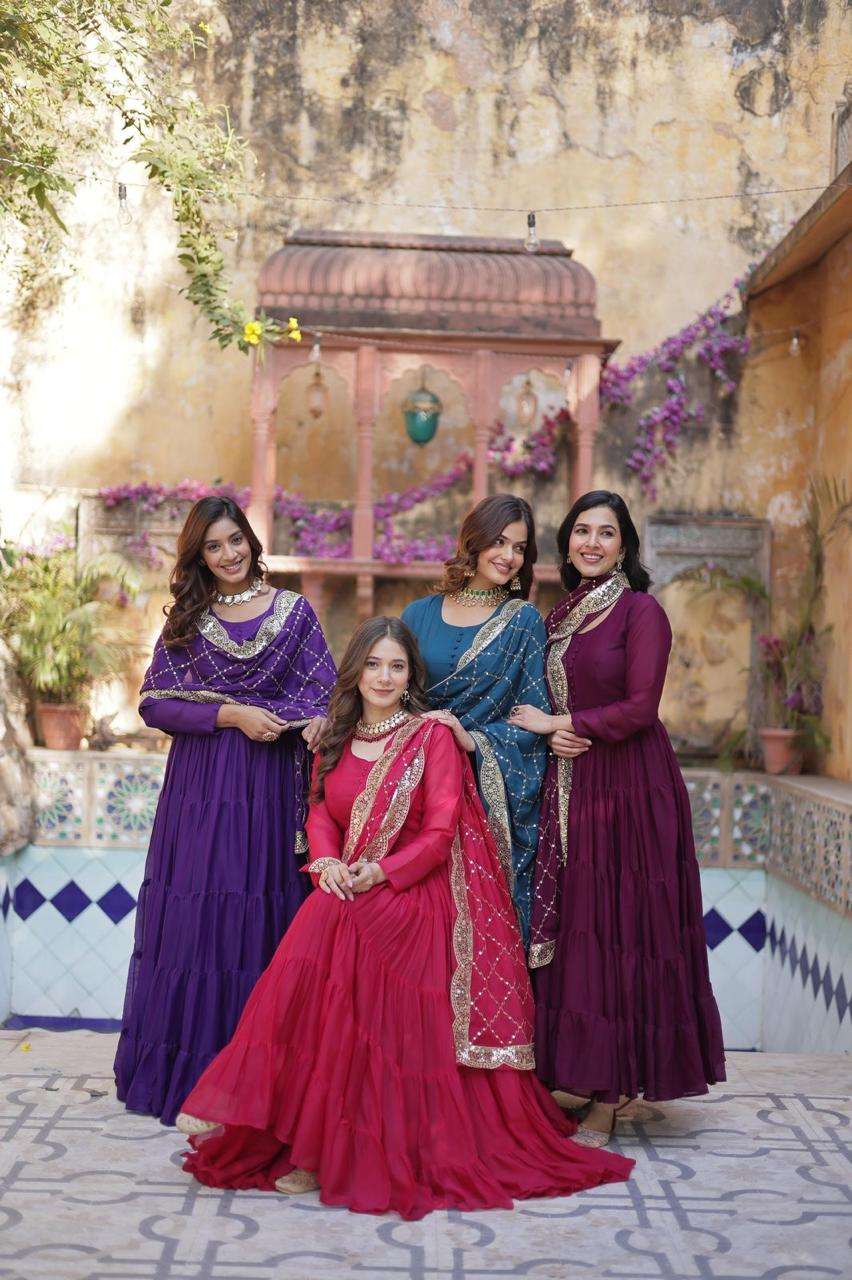 GEORGETTE FABRIC LONG ANARKALI STYLE READYMADE SUITS BEST CO...
