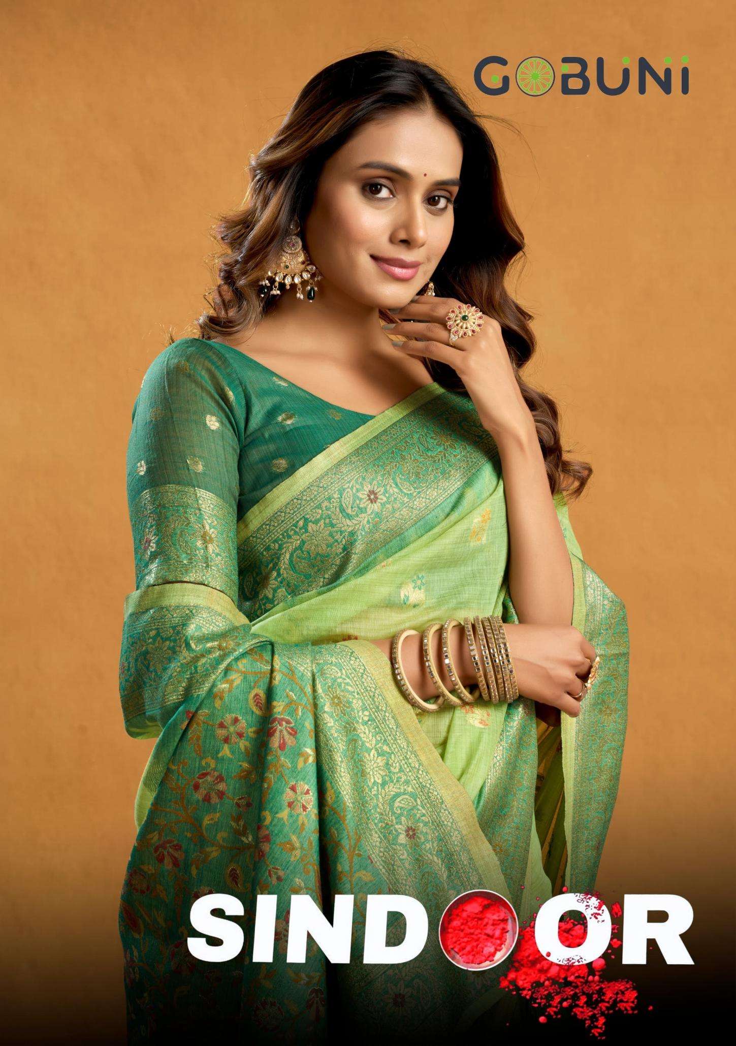 GOBUNI SINDOOR COTTON BEAUTIFUL ZARI FANCY LOOK SAREE BEST C...