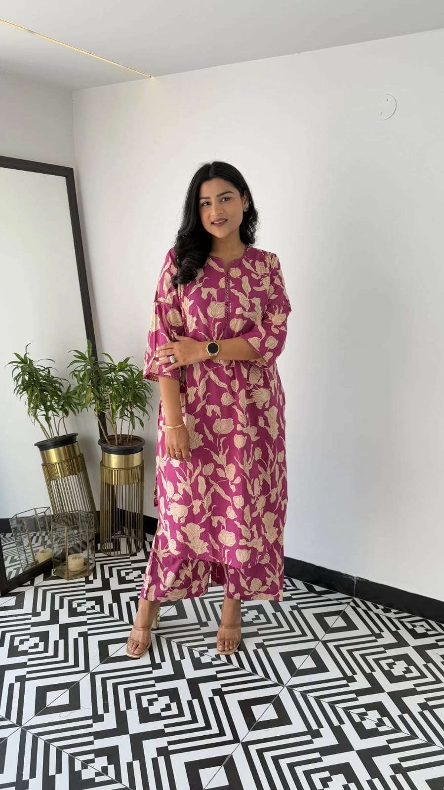 JAIPUR PRINTED COTTON FABRIC PINK AND YELLOW CORD SET DAILY ...