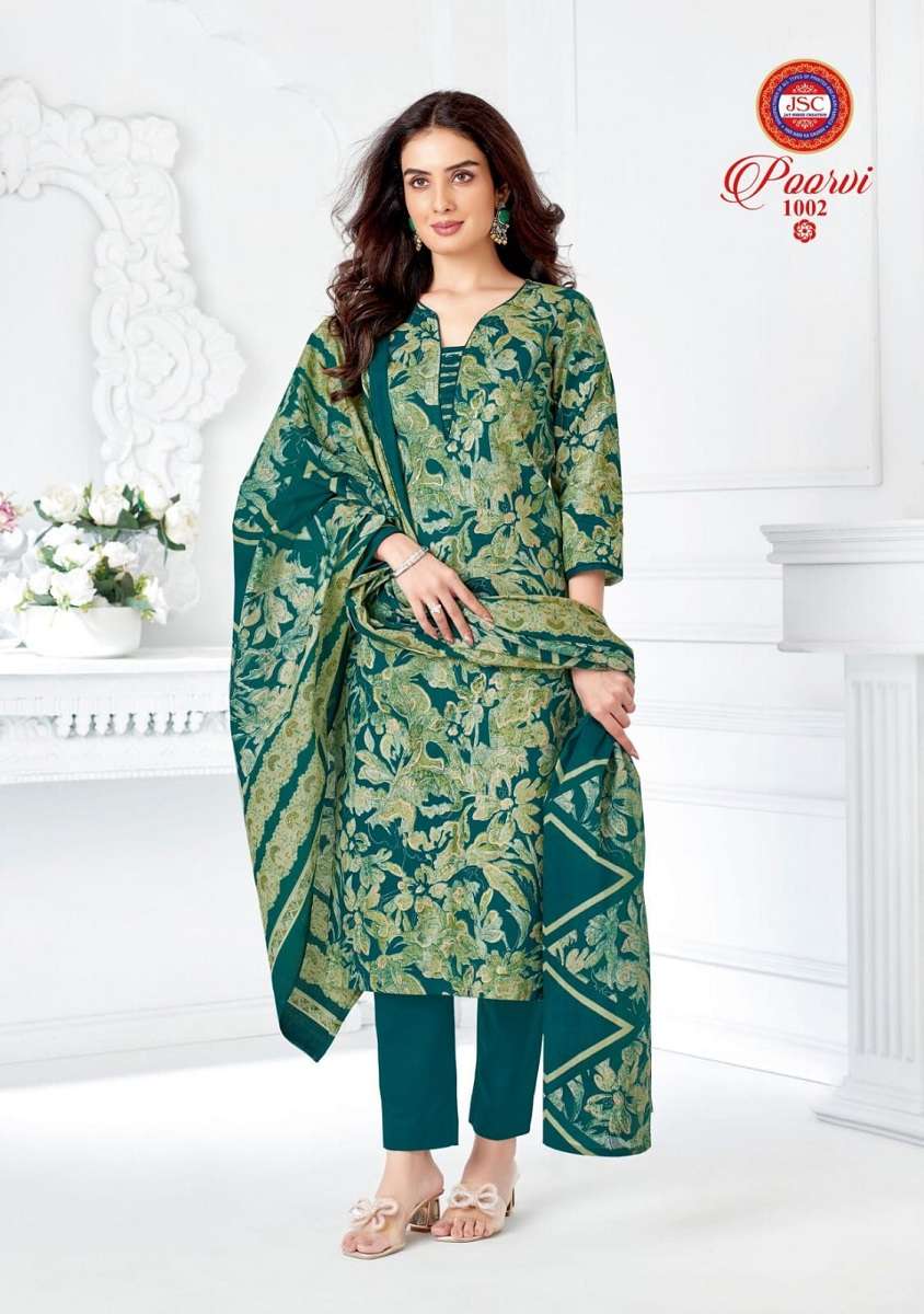 JSC POORVI VOL 1 HEAVY CAMBRIC COTTON PRINTED LADIES SUIT DE...