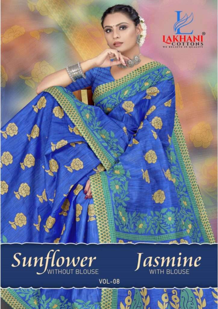 lakhani jasmine vol 8 flower printed cotton fabric fancy sar...