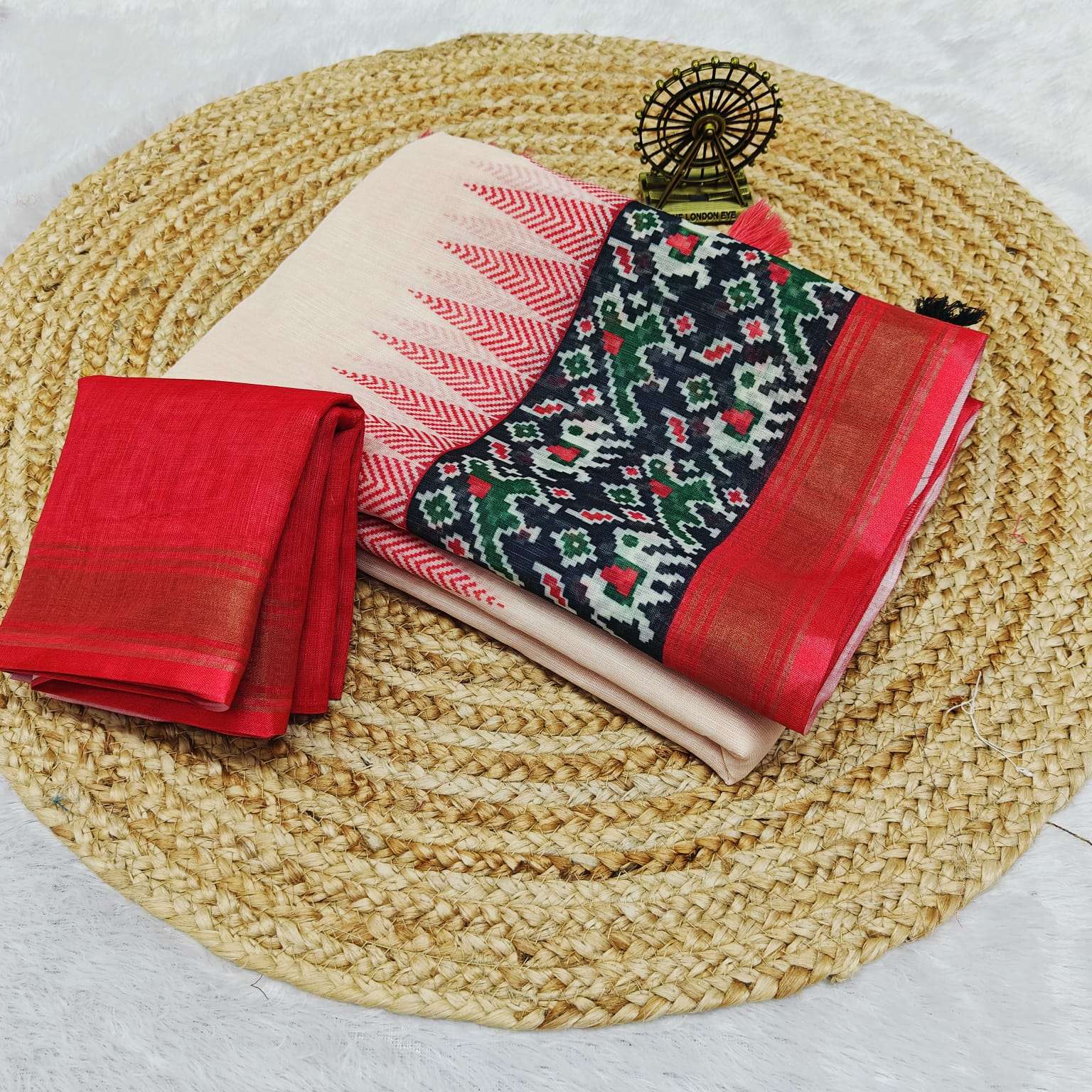 Linen saree with crafted digital prints amazing home wear sa...