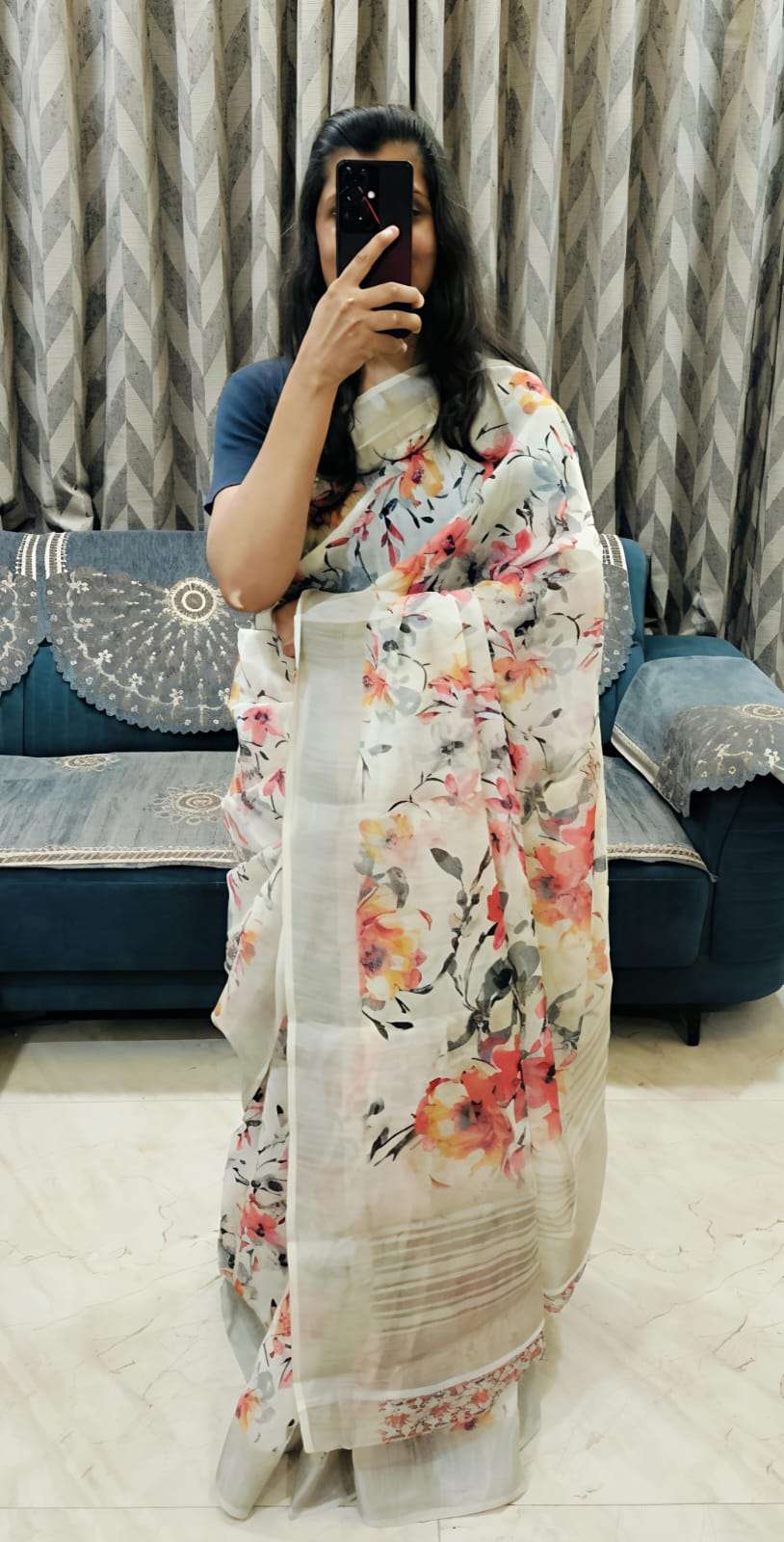 Linen Saree with digital printed concept at awesome rates pd