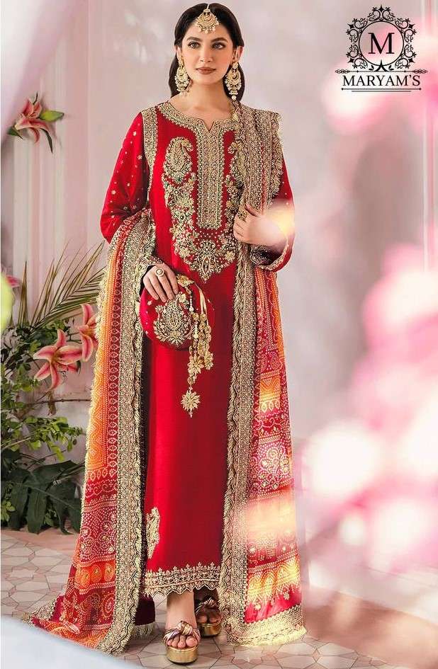 MARYAMS 169 INDIAN PAKISTANI PATTERN CHINON WORK RED COLOR S...