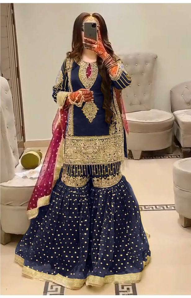 MARYAMS 171 HEAVY WORK STITCHED SHARARA SUIT WEDDING FESTIVA...
