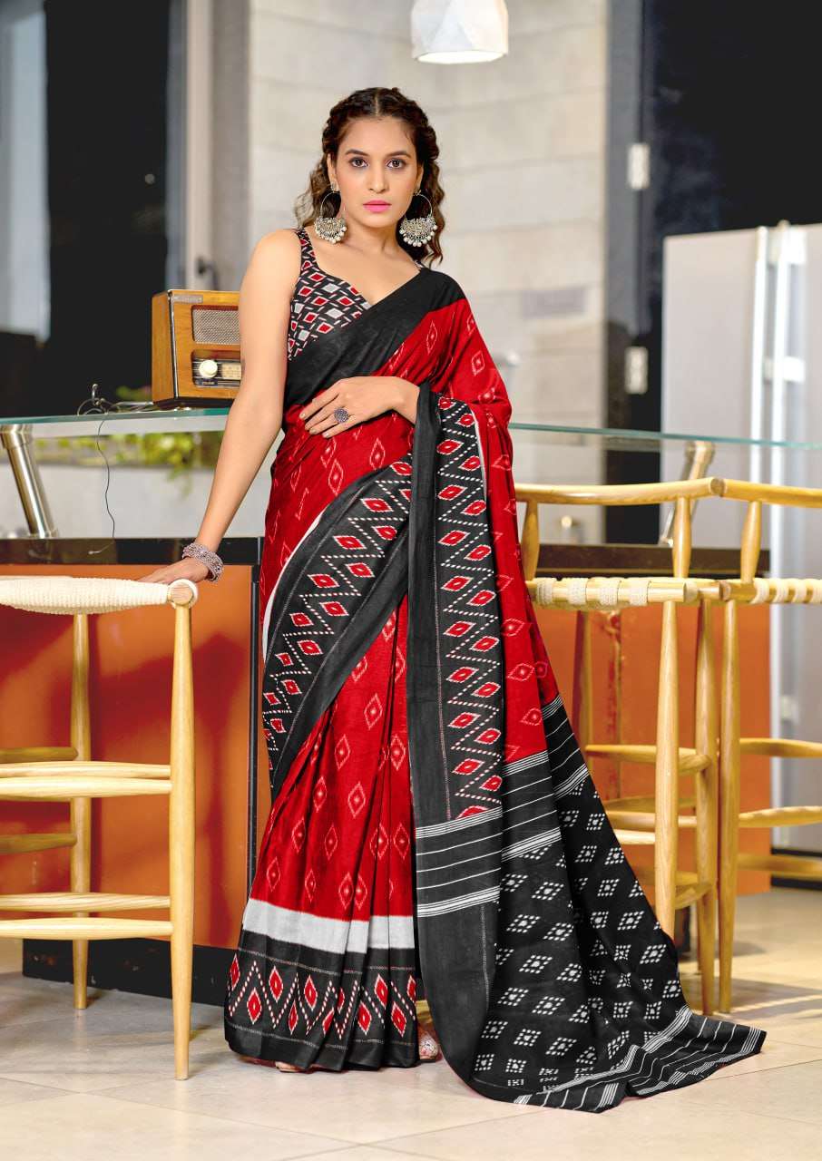 MULTICOLOR BLACK PRINT MULMUL COTTON SAREE COLLECTION SM PRE...