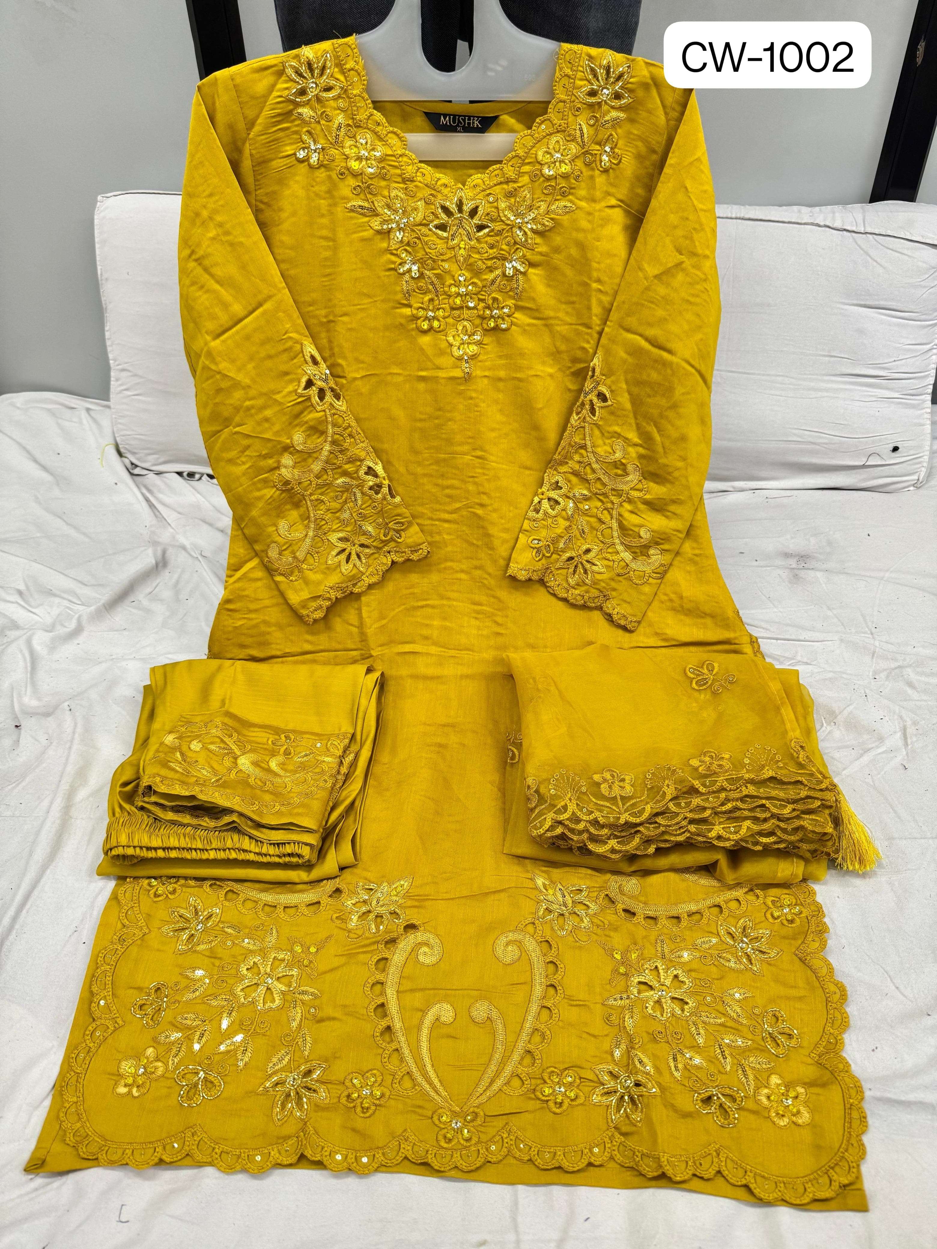 MUSHK CW 1002 ROMAN SILK HEAVY WORK 3 PIECE SUIT FOR WOMEN W...
