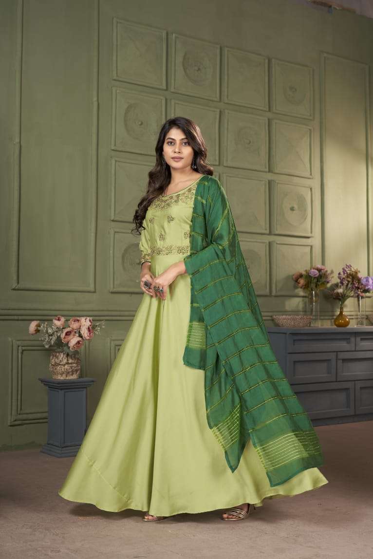 PISTA GOWN 101 MUSLIN WITH INNER EMBROIDERY GOWN BANARASI DU...