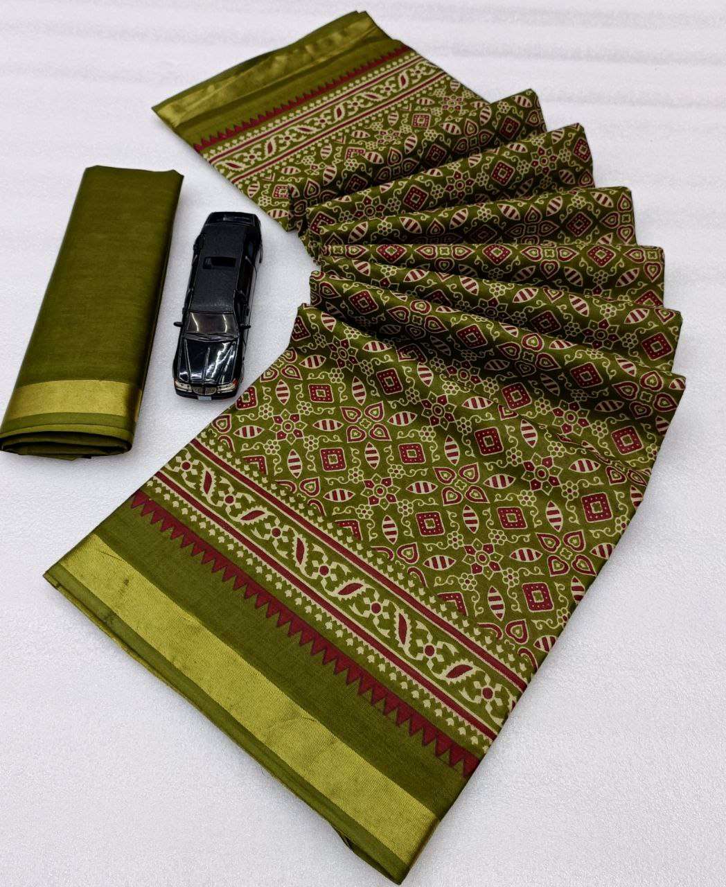 PURE MALMAL COTTON HANDICRAFT AJRAKH PRINT SAREE RESELLER VF...