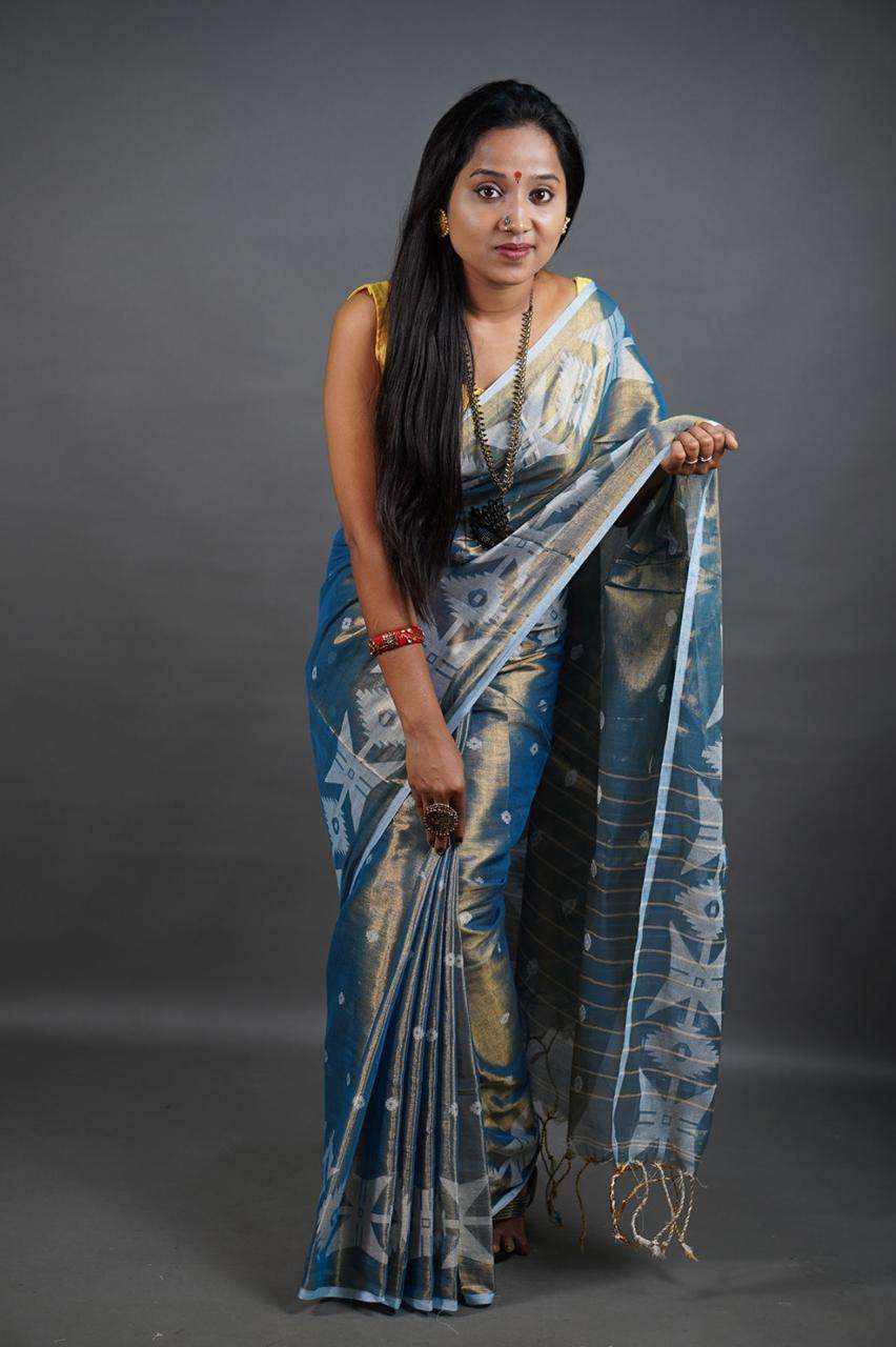 Raga tissue full butti handloom cotton sarees