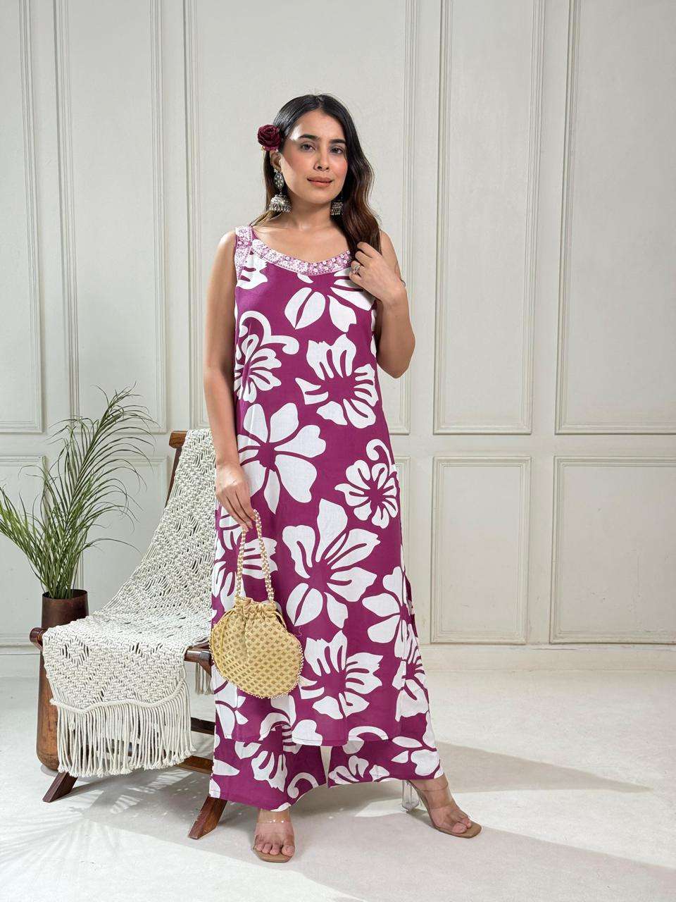RAYON ALINE CORD SET SLEEVEELESS KURTI PALAZZO FOR WESTERN D...