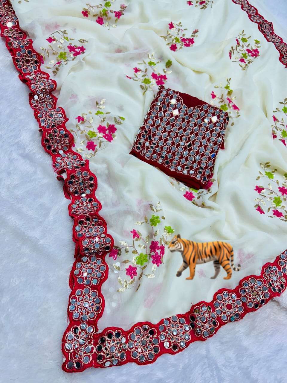 REAL MIRROR WORK GEORGETTE FABRIC FANCY LOOK SAREE SUPPLIER ...