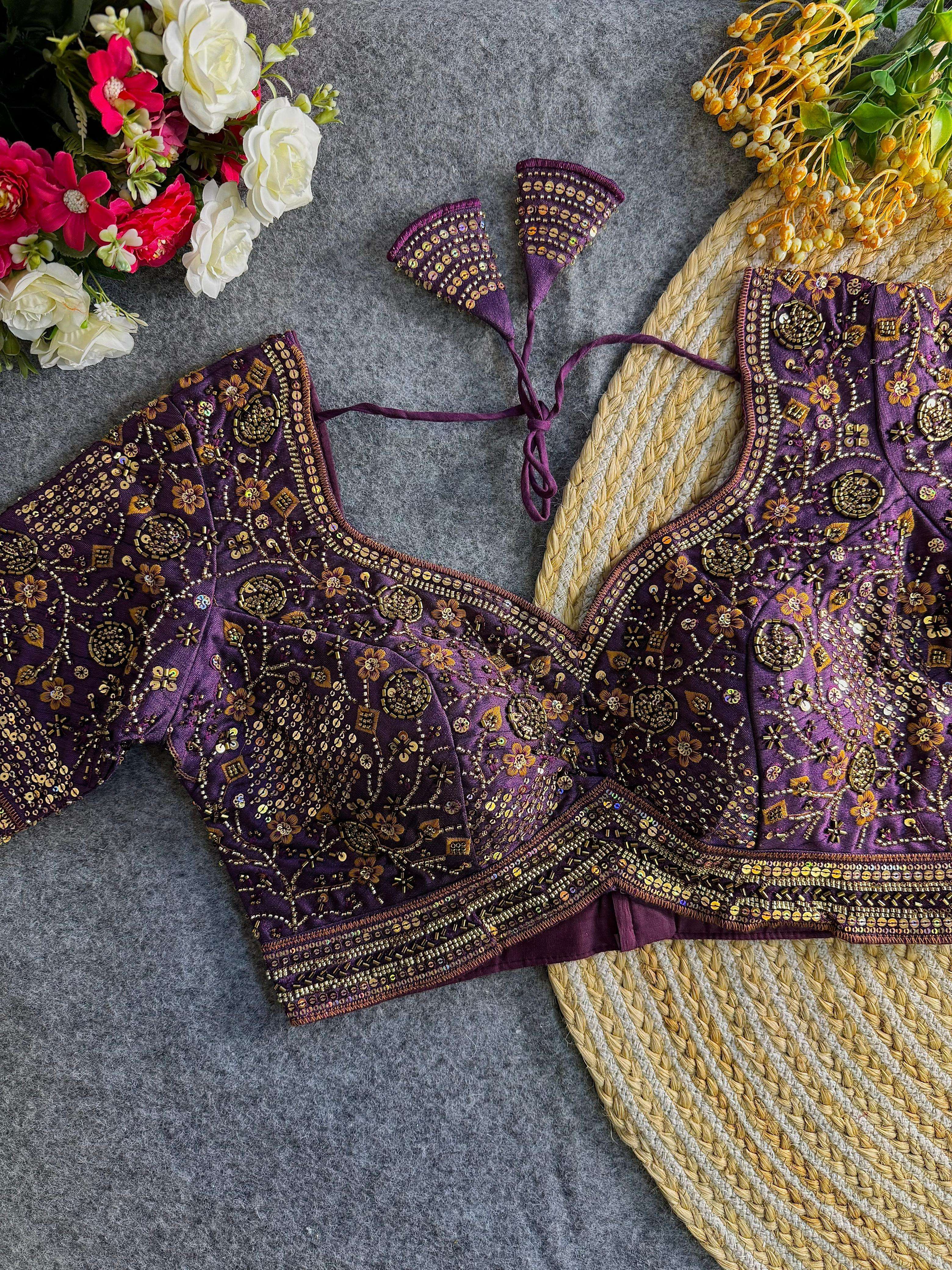 SABHYASCHI STYLE SILK FABRIC HEAVY EMBROIDERY WORK BLOUSE BE...