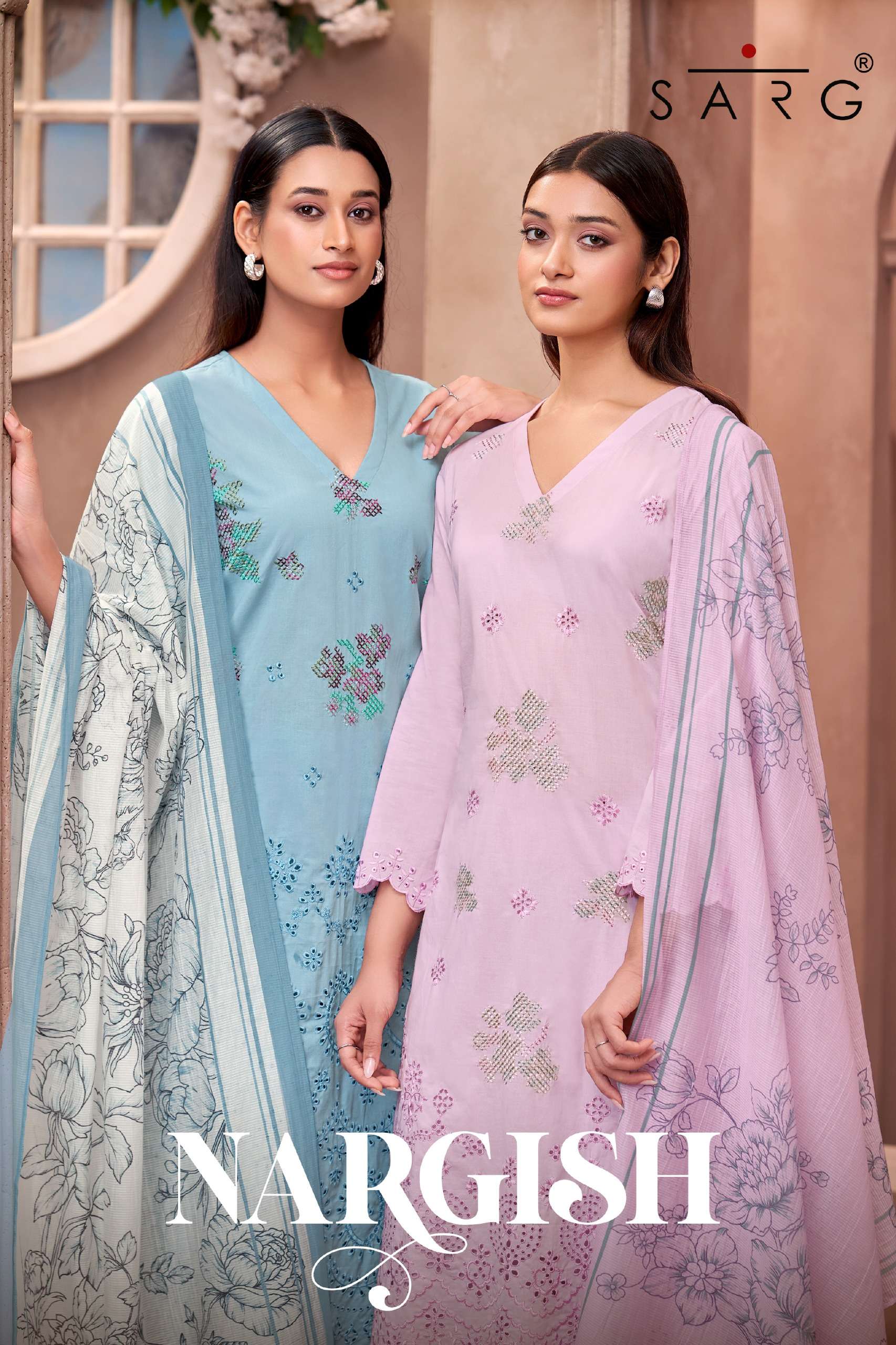 SARG NARGISH PURE COTTON LAWN SOLID SUIT LADIES EXCLUSIVE DE...