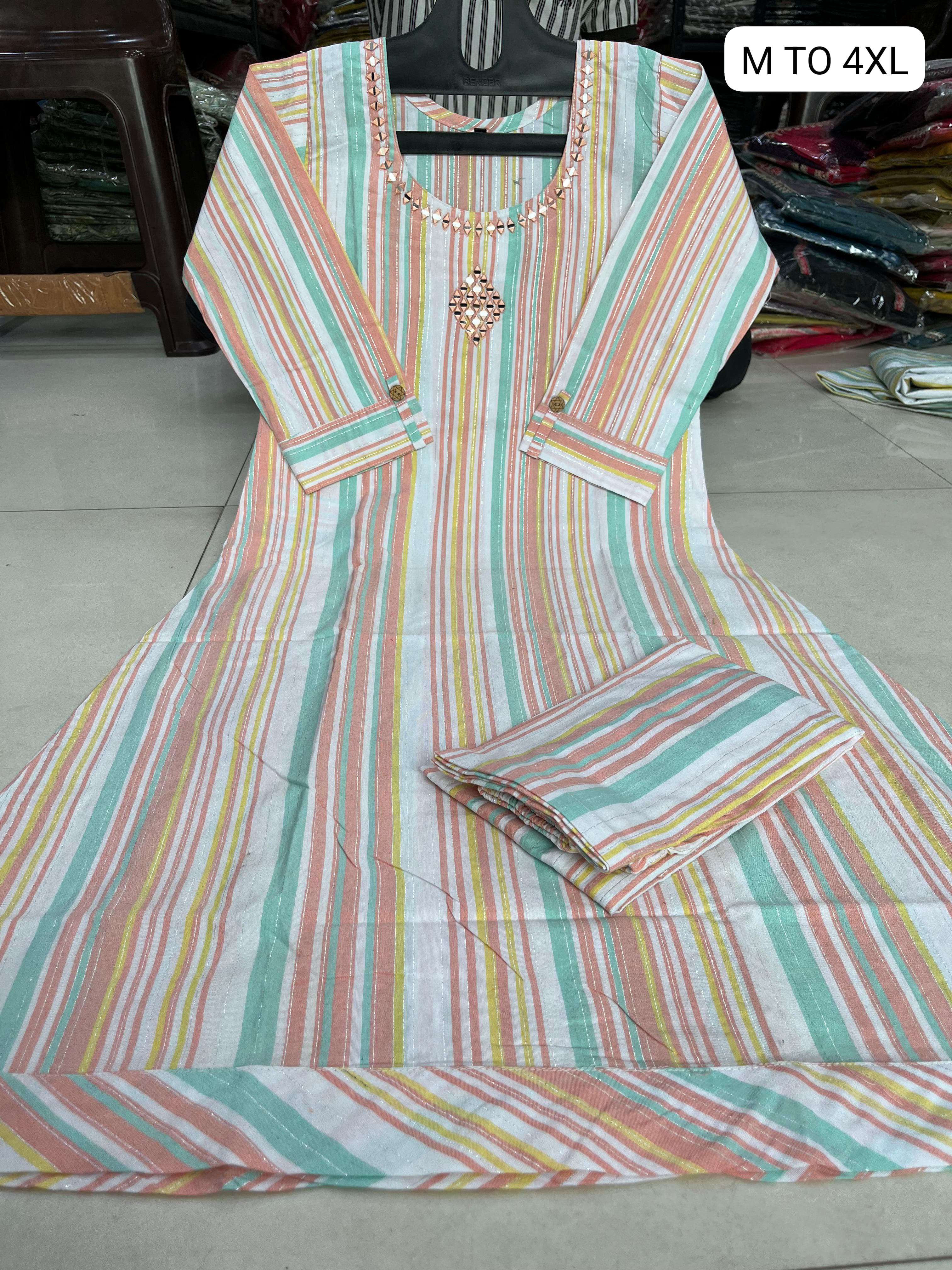 SEMI PLAZO PURE COTTON MULTICOLOR KURTI PANT CORD SET COLLEC...