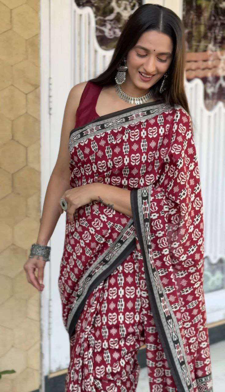 SOFT COTTON HANDICRAFT AJRAKH PRINT SAREE FOR FESTIVAL WEAR ...