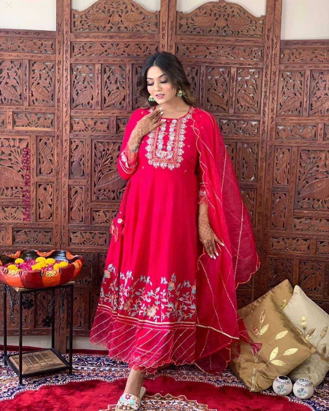 TRADITIONAL PINK COLOR LONG KURTI PALAZZO SUIT FOR WOMEN EXP...